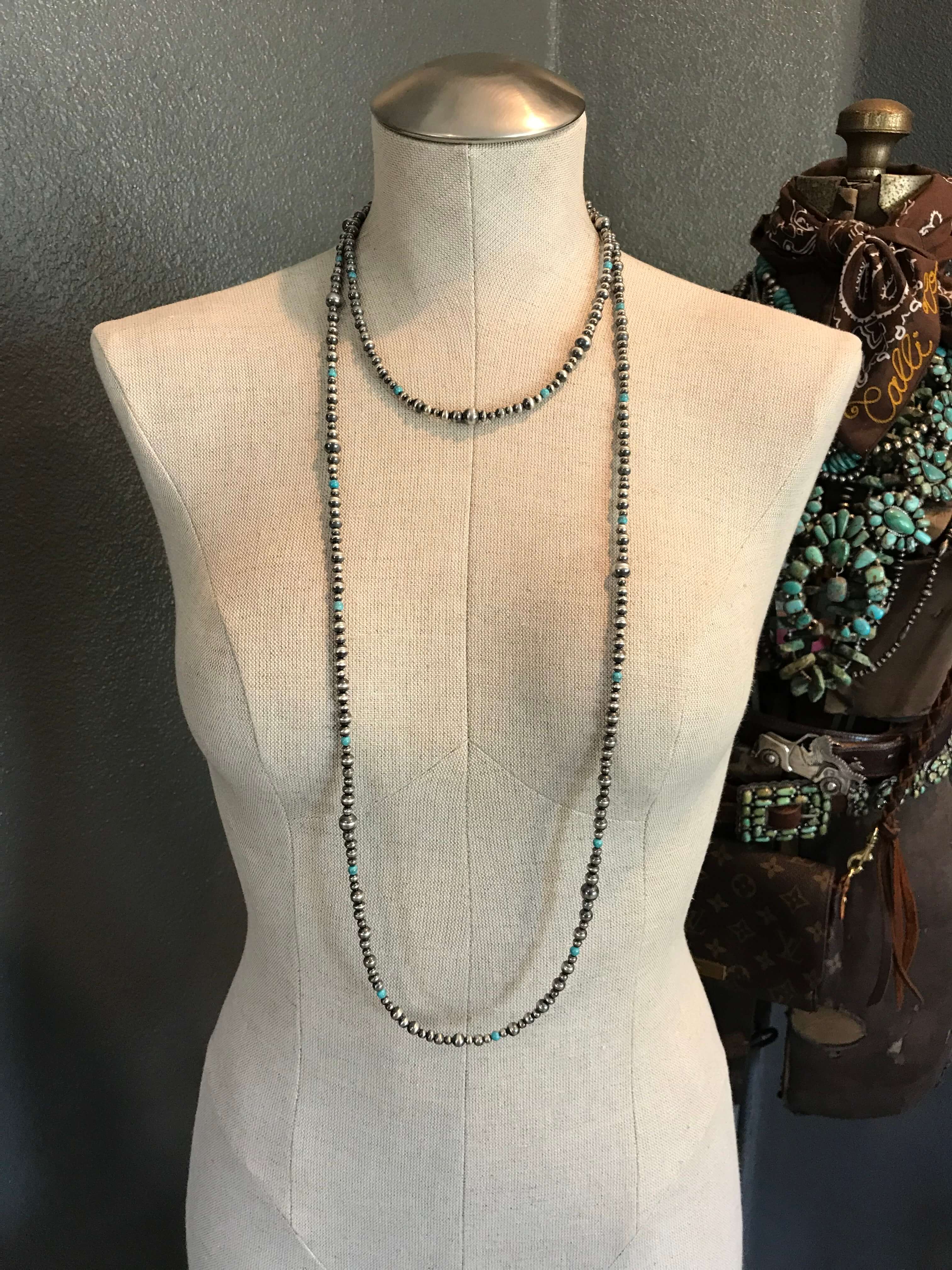 The Tulare Necklace, 60"-Necklaces-Calli Co., Turquoise and Silver Jewelry, Native American Handmade, Zuni Tribe, Navajo Tribe, Brock Texas