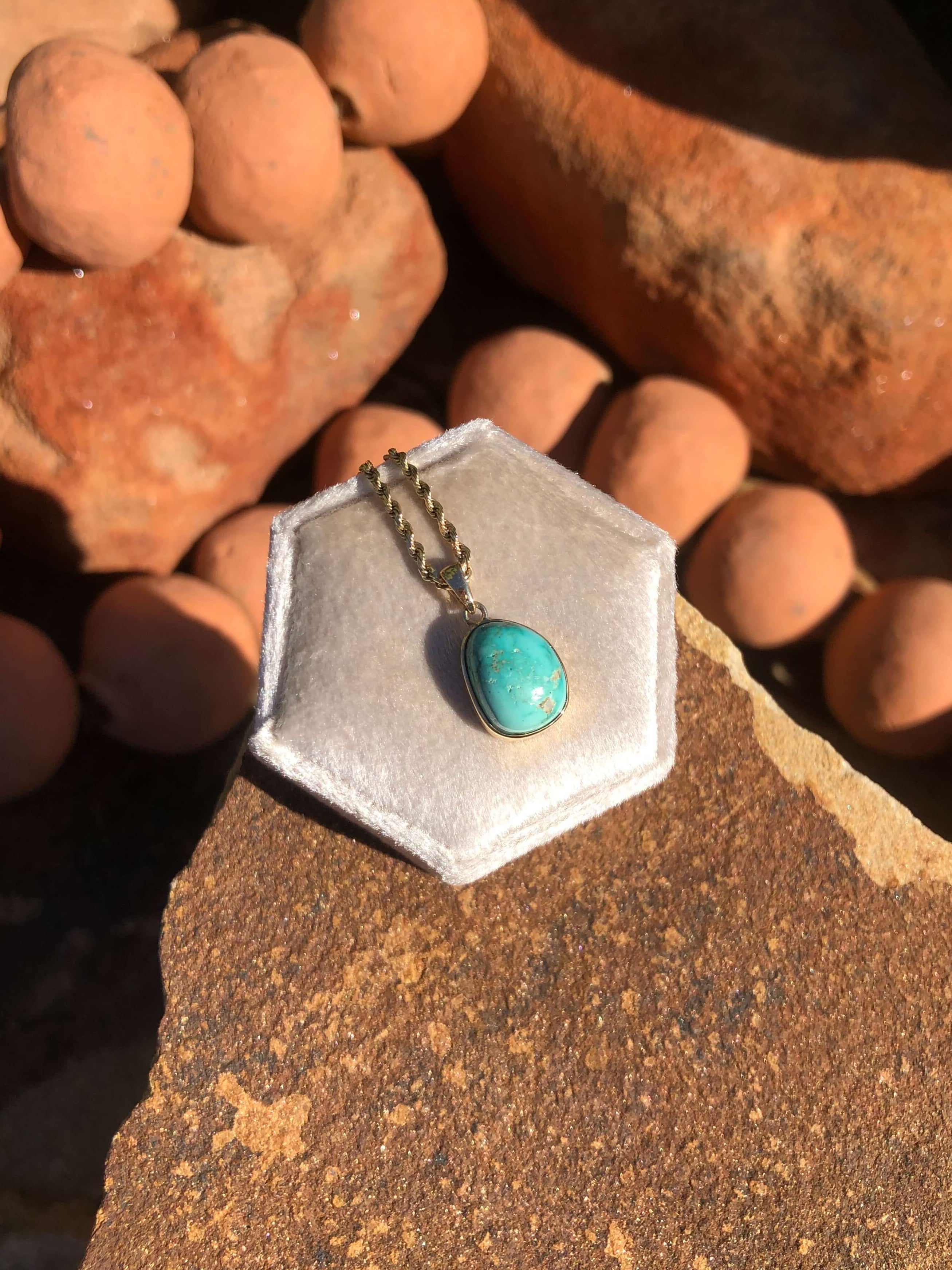 The Nordic 14k and Turquoise Pendant, 8-Pendants-Calli Co., Turquoise and Silver Jewelry, Native American Handmade, Zuni Tribe, Navajo Tribe, Brock Texas