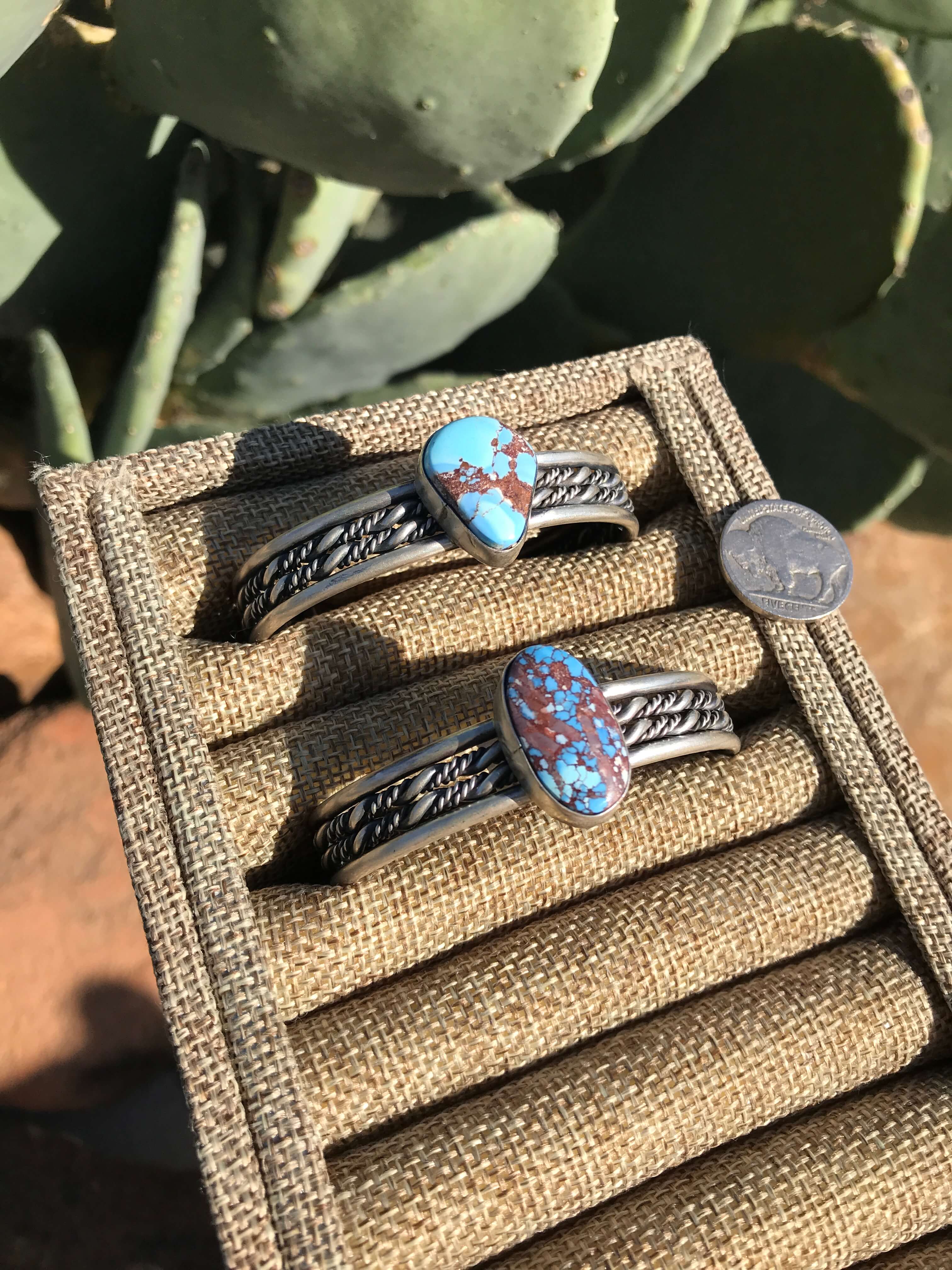 The Double Twist Turquoise Cuffs-Bracelets & Cuffs-Calli Co., Turquoise and Silver Jewelry, Native American Handmade, Zuni Tribe, Navajo Tribe, Brock Texas