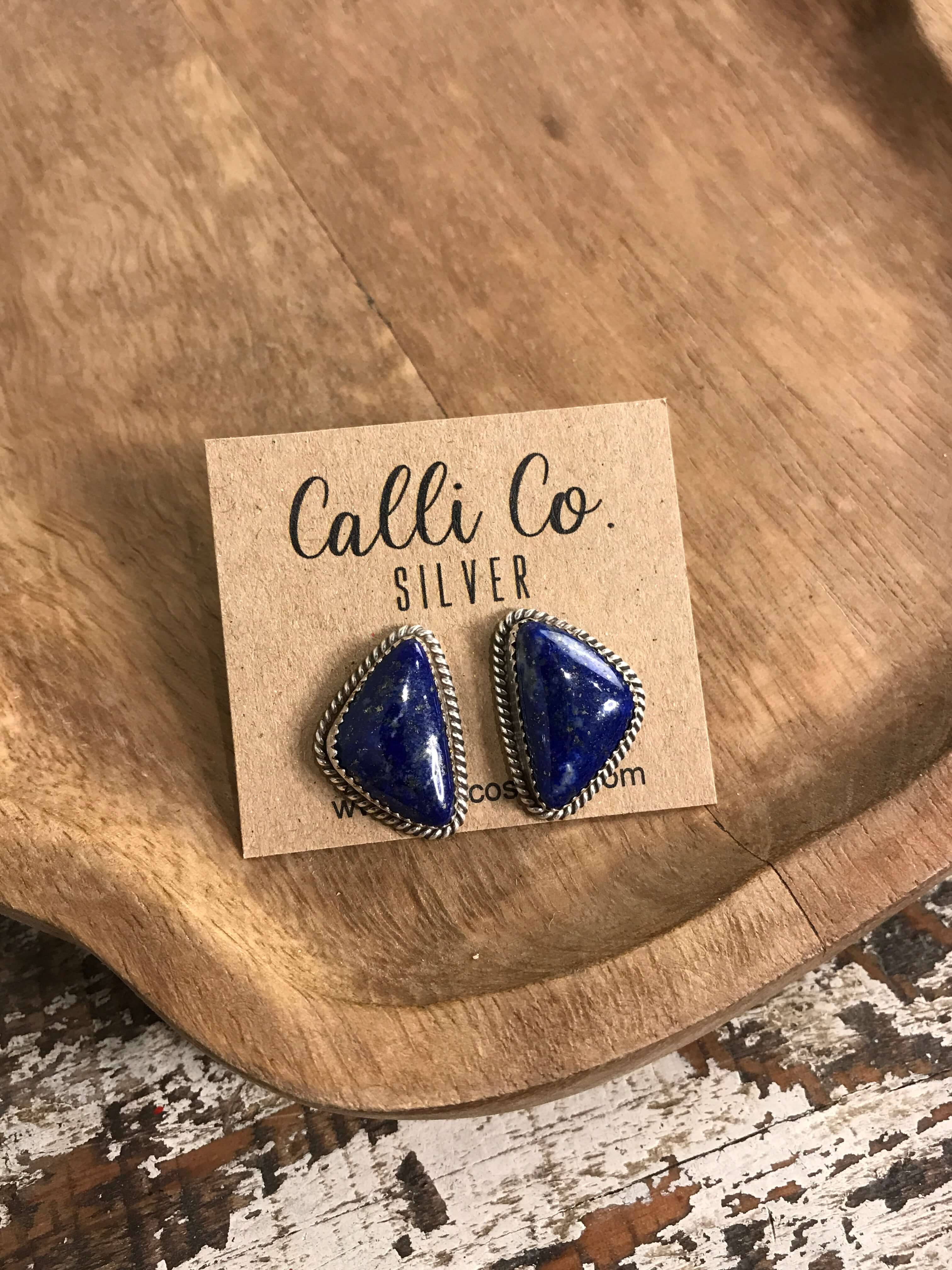 The Lost Creek Lapis Studs, 4-Earrings-Calli Co., Turquoise and Silver Jewelry, Native American Handmade, Zuni Tribe, Navajo Tribe, Brock Texas