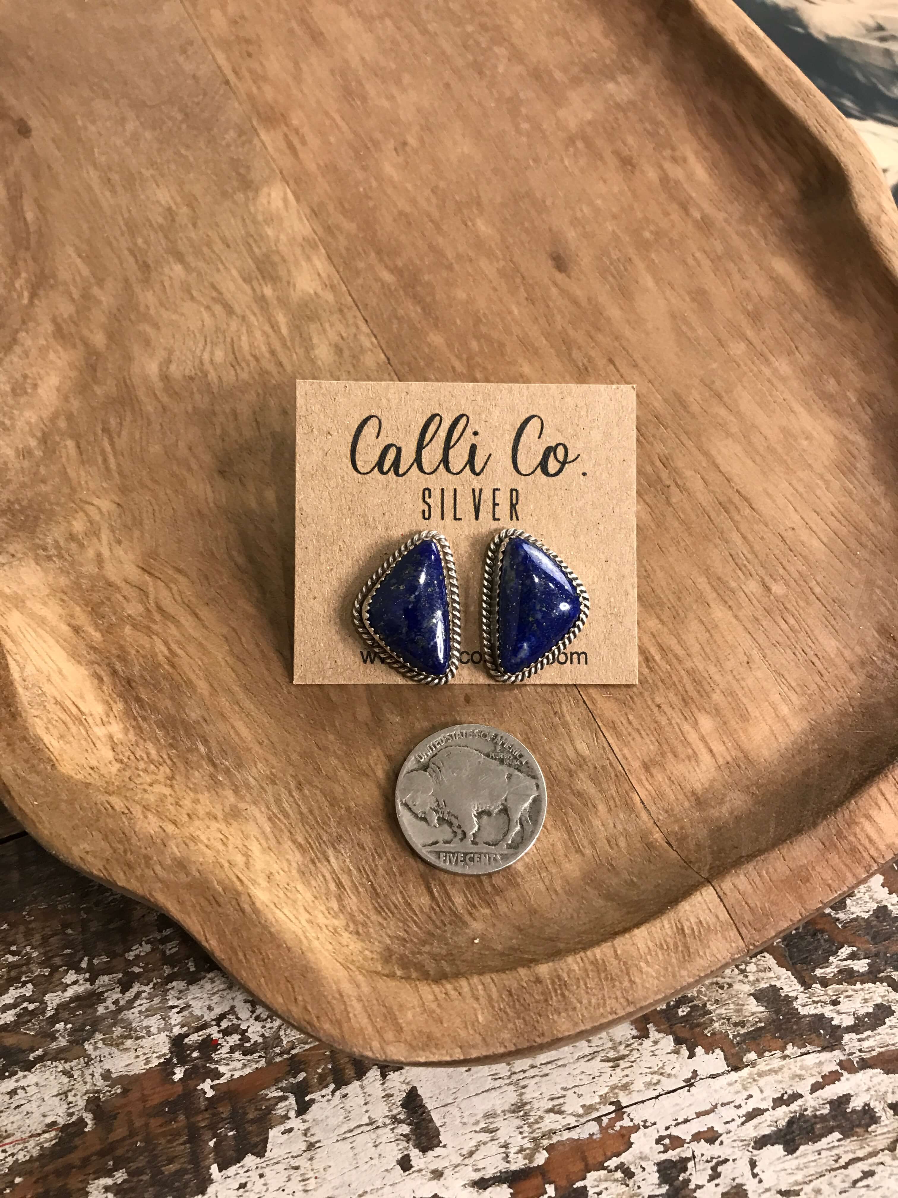 The Lost Creek Lapis Studs, 4-Earrings-Calli Co., Turquoise and Silver Jewelry, Native American Handmade, Zuni Tribe, Navajo Tribe, Brock Texas