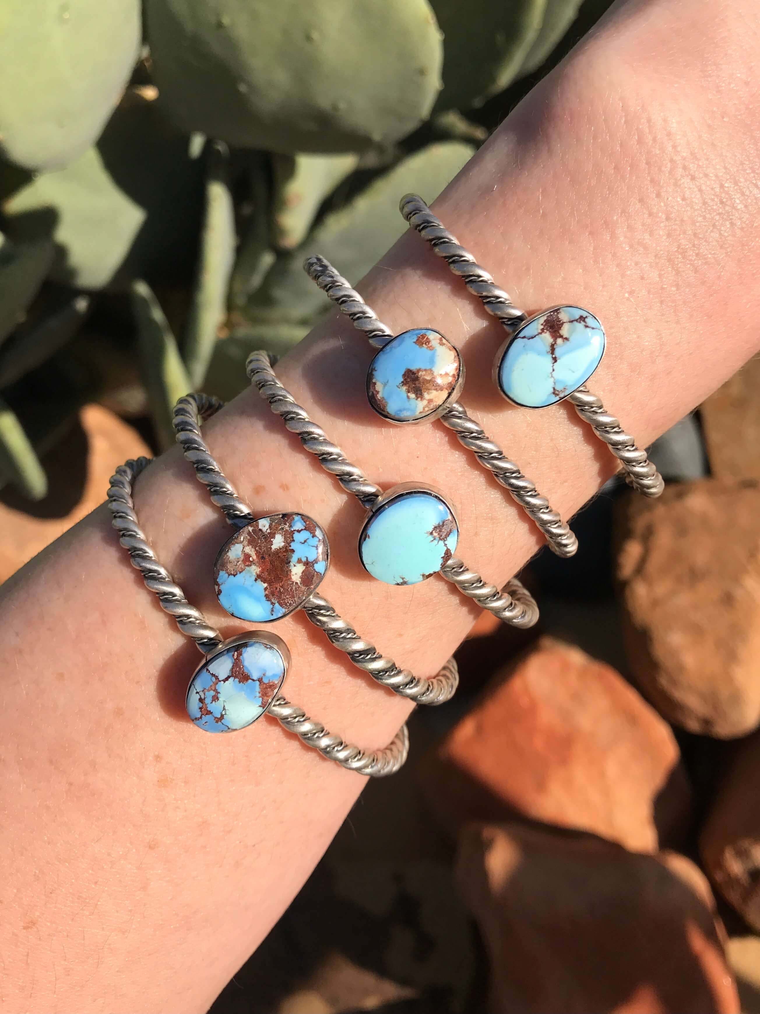 The Twisted Turquoise Cuffs-Bracelets & Cuffs-Calli Co., Turquoise and Silver Jewelry, Native American Handmade, Zuni Tribe, Navajo Tribe, Brock Texas