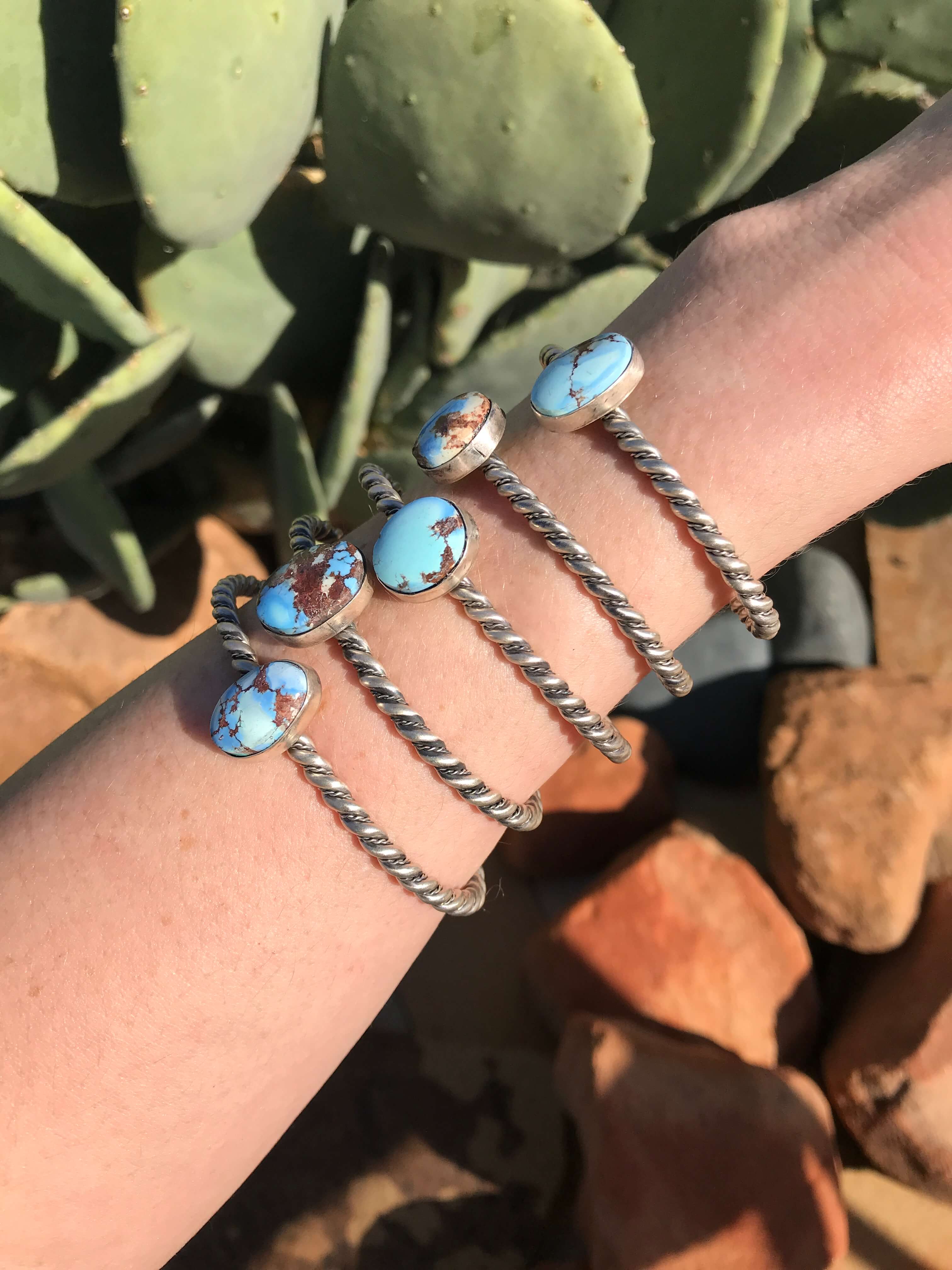 The Twisted Turquoise Cuffs-Bracelets & Cuffs-Calli Co., Turquoise and Silver Jewelry, Native American Handmade, Zuni Tribe, Navajo Tribe, Brock Texas