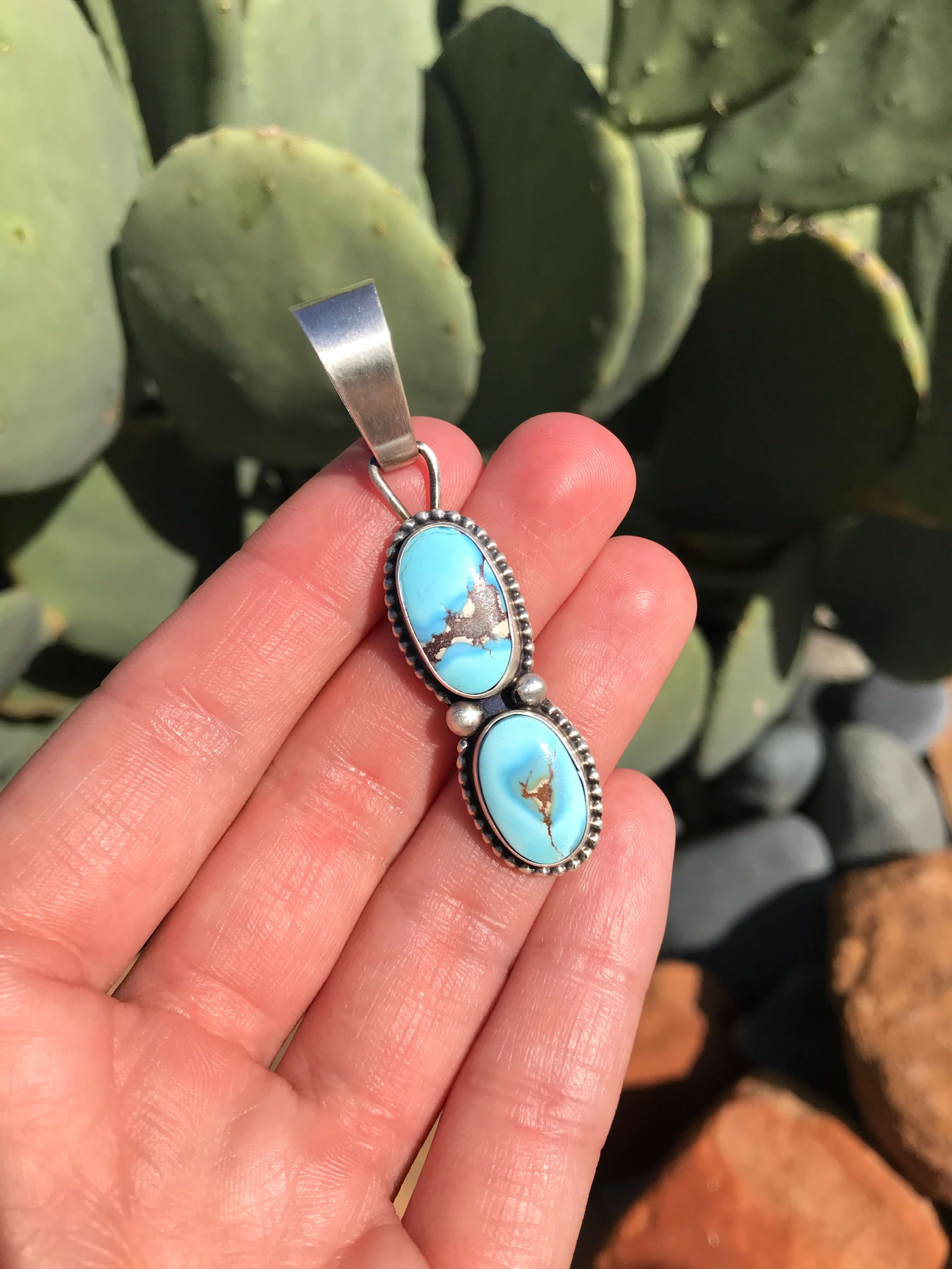 The Betsy Pendant, 2-Pendants-Calli Co., Turquoise and Silver Jewelry, Native American Handmade, Zuni Tribe, Navajo Tribe, Brock Texas