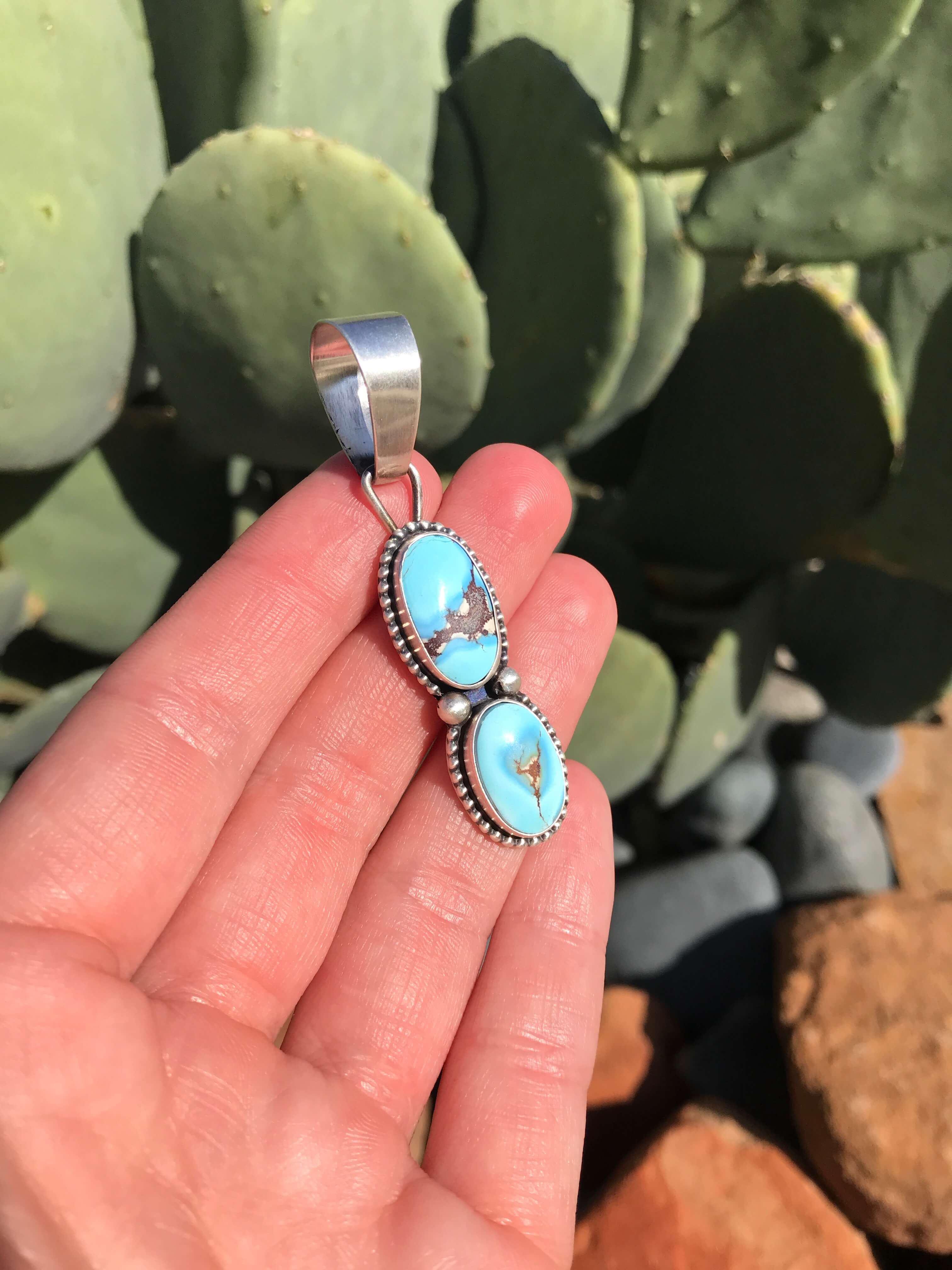 The Betsy Pendant, 2-Pendants-Calli Co., Turquoise and Silver Jewelry, Native American Handmade, Zuni Tribe, Navajo Tribe, Brock Texas