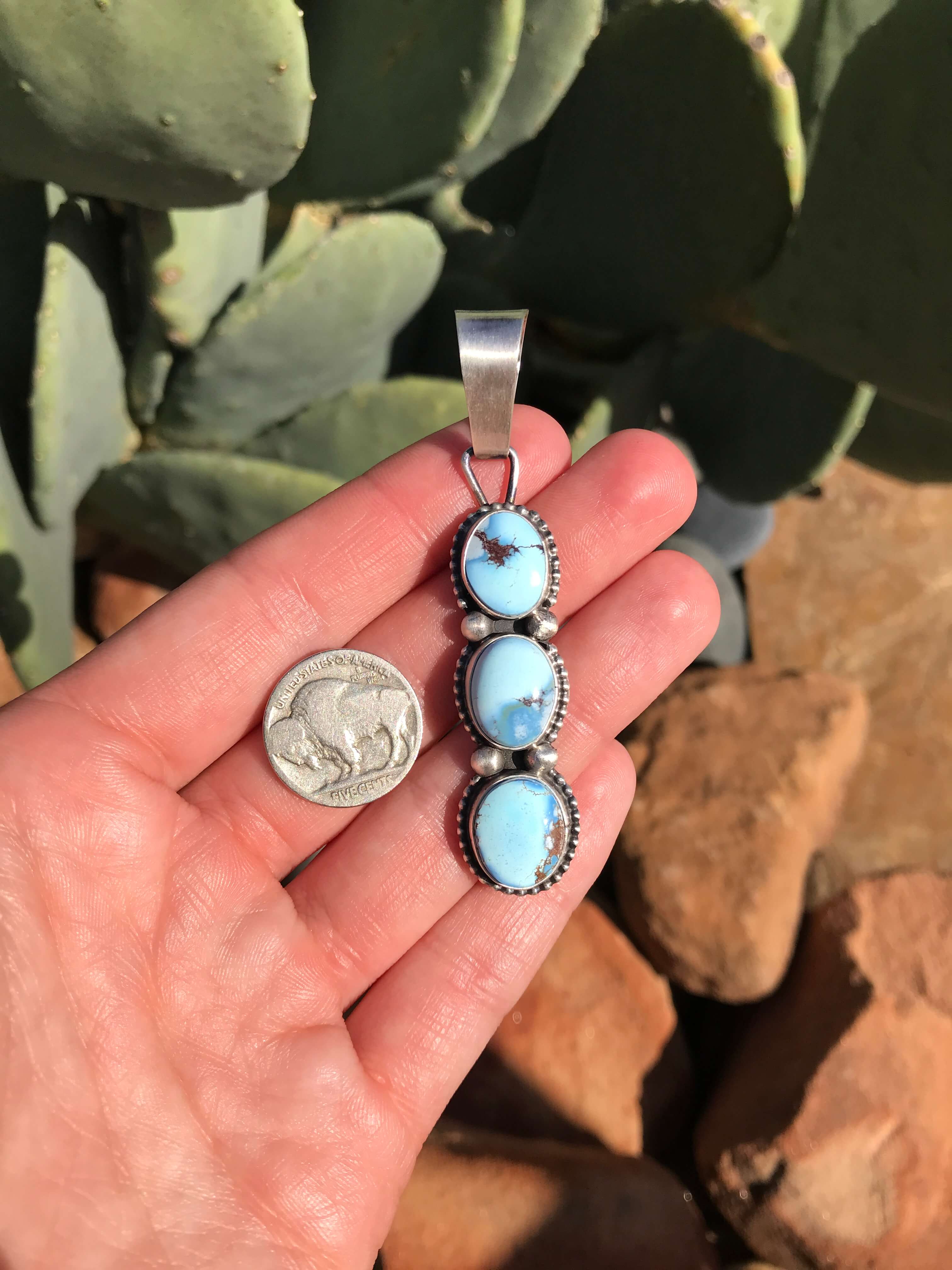 The Jilly Pendant, 2-Pendants-Calli Co., Turquoise and Silver Jewelry, Native American Handmade, Zuni Tribe, Navajo Tribe, Brock Texas