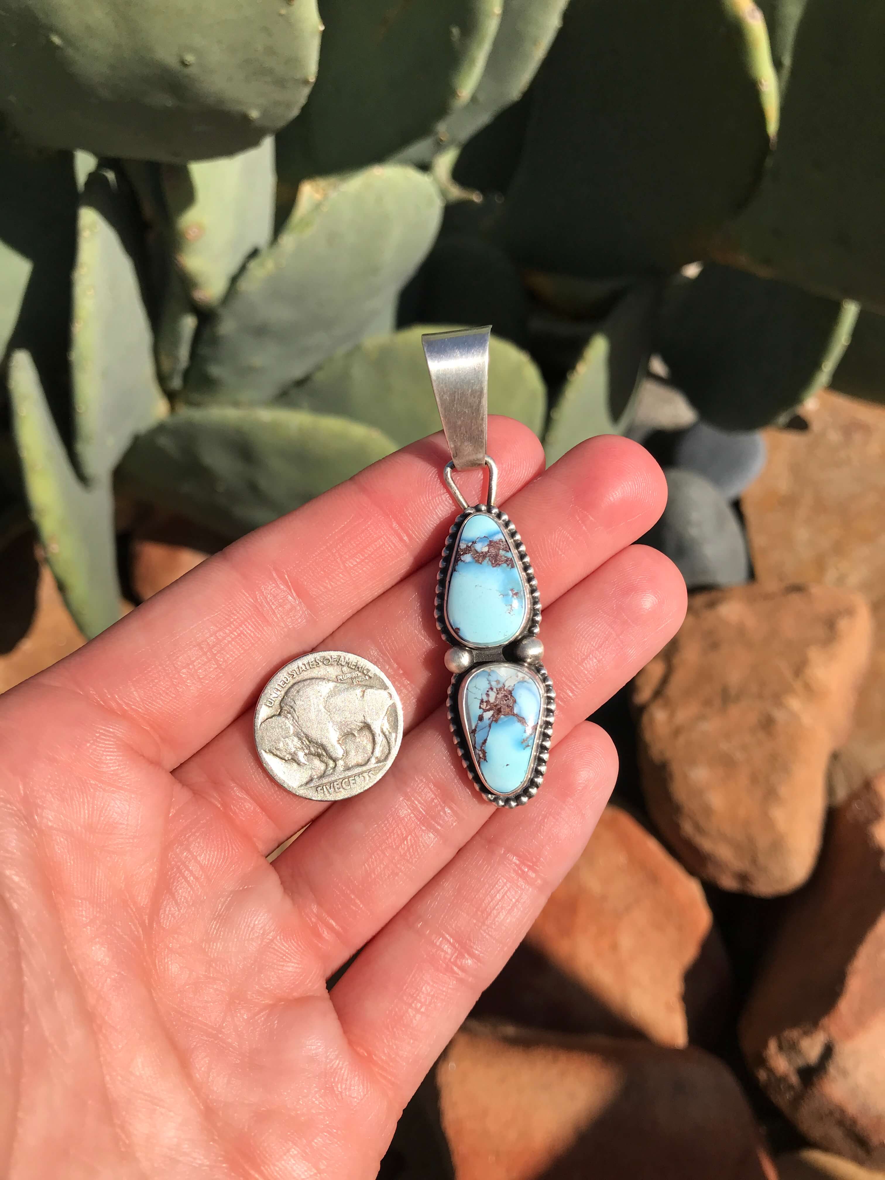 The Betsy Pendant, 3-Pendants-Calli Co., Turquoise and Silver Jewelry, Native American Handmade, Zuni Tribe, Navajo Tribe, Brock Texas