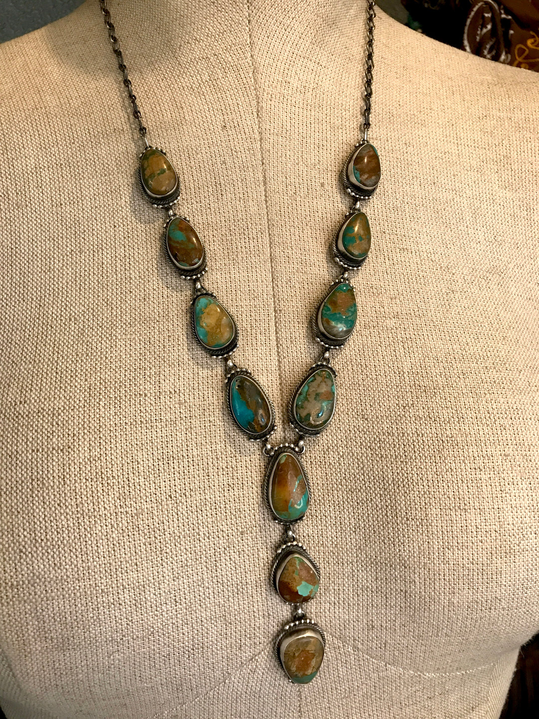The Edy Boulder Turquoise Lariat Necklace Set-Necklaces-Calli Co., Turquoise and Silver Jewelry, Native American Handmade, Zuni Tribe, Navajo Tribe, Brock Texas