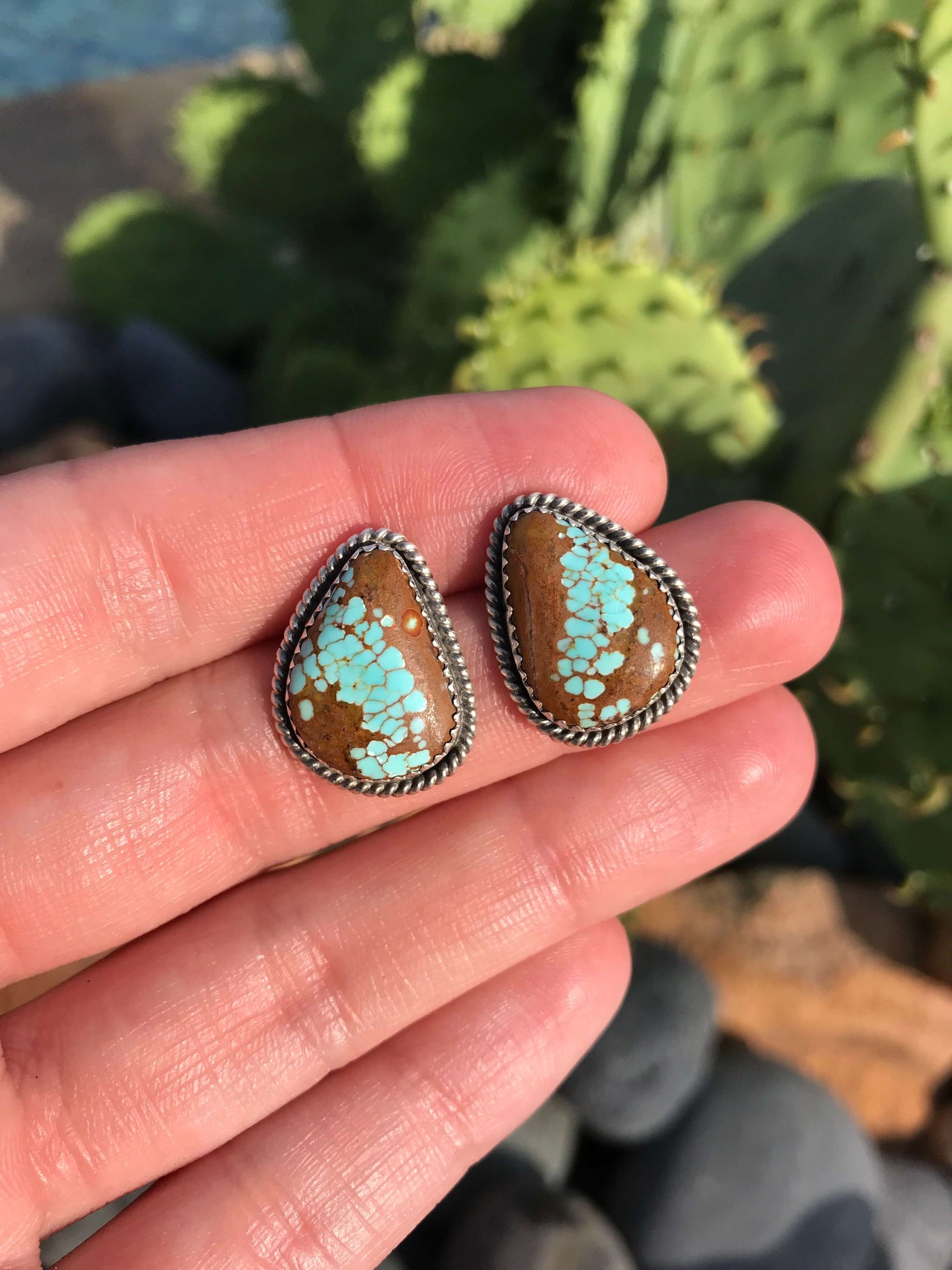The Turquoise Studs, 115-Earrings-Calli Co., Turquoise and Silver Jewelry, Native American Handmade, Zuni Tribe, Navajo Tribe, Brock Texas