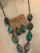 The Everyl Boulder Turquoise Lariat Necklace Set-Necklaces-Calli Co., Turquoise and Silver Jewelry, Native American Handmade, Zuni Tribe, Navajo Tribe, Brock Texas