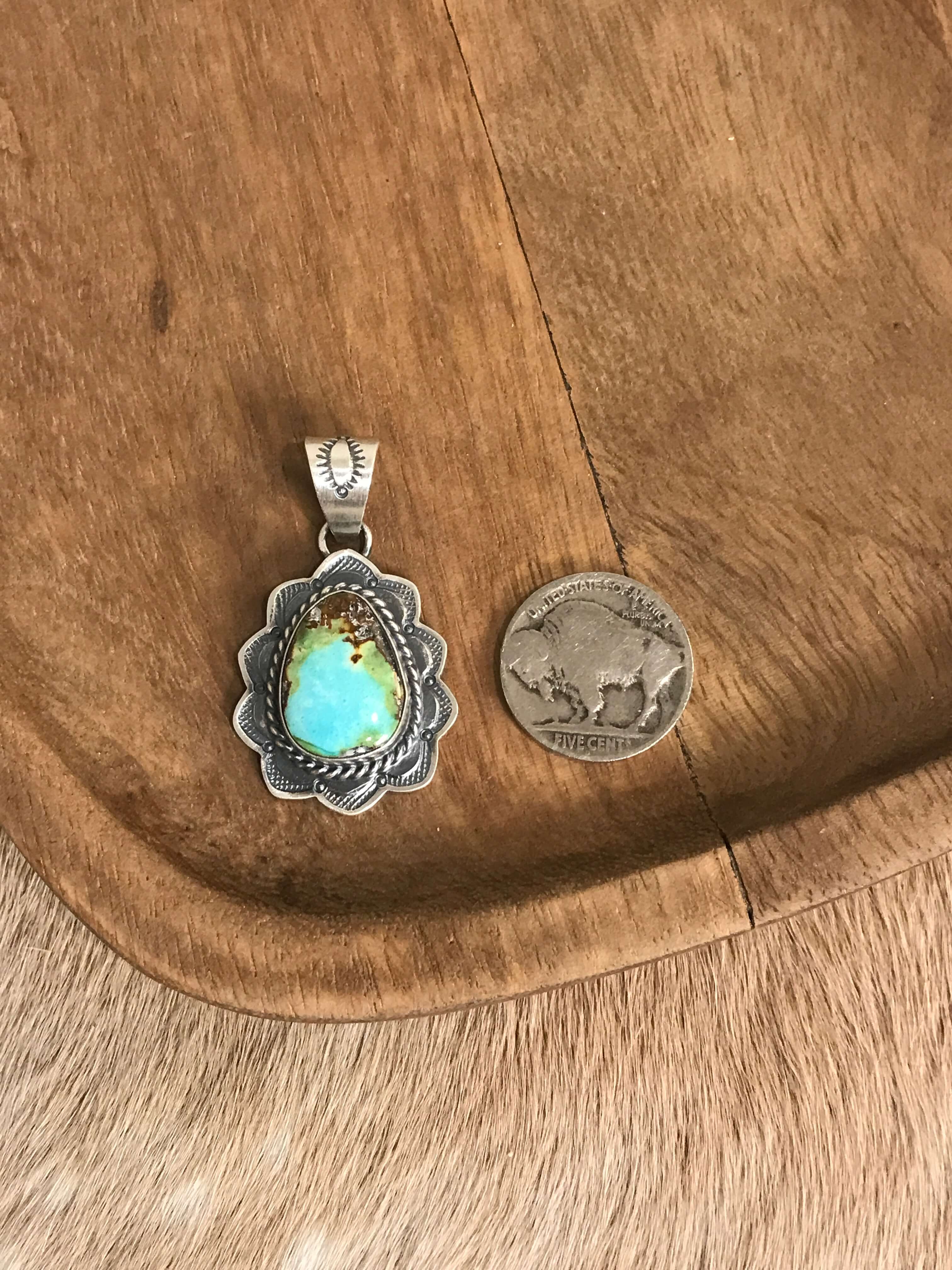 The Sycamore Turquoise Pendant, 1-Pendants-Calli Co., Turquoise and Silver Jewelry, Native American Handmade, Zuni Tribe, Navajo Tribe, Brock Texas