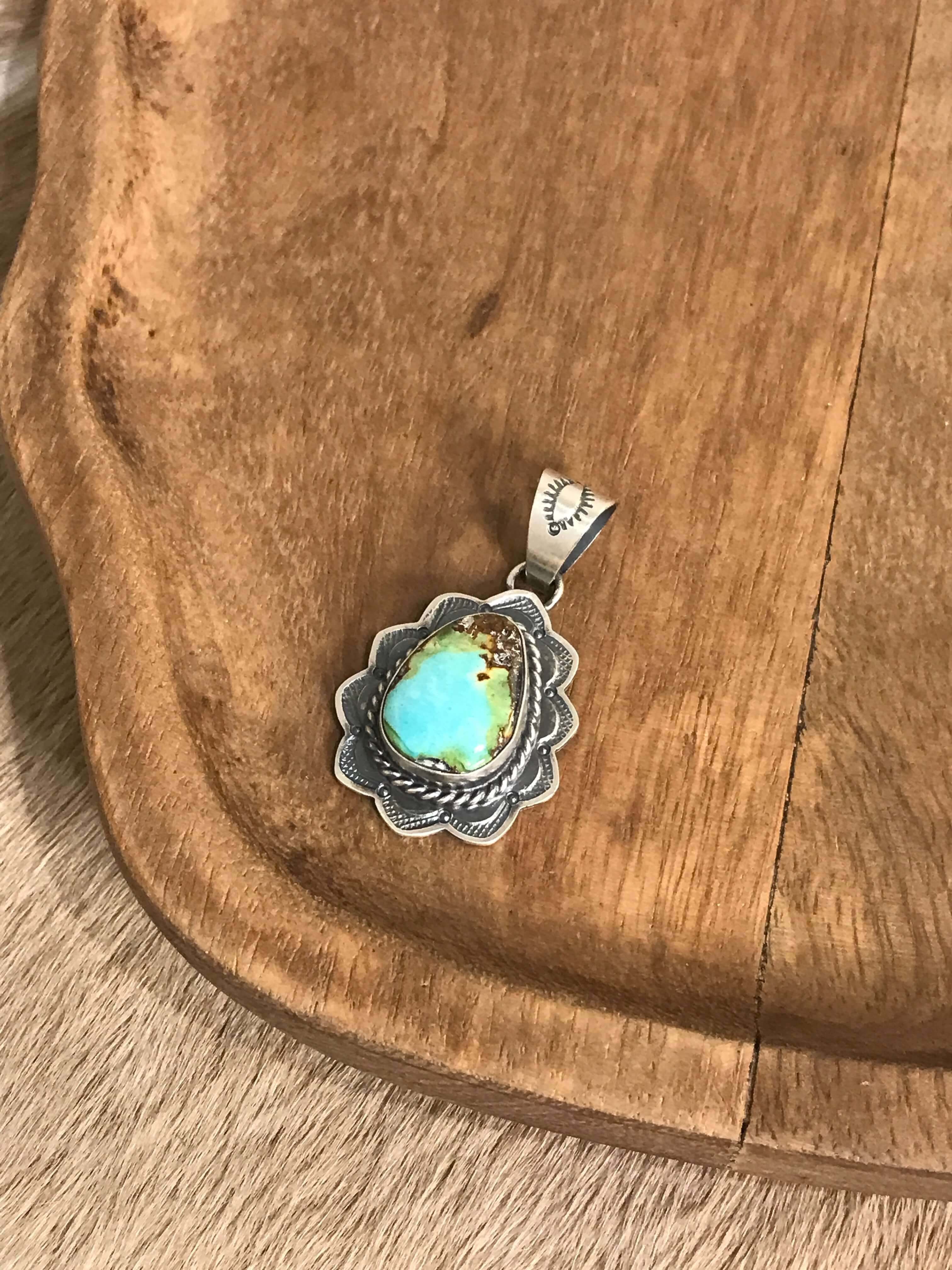 The Sycamore Turquoise Pendant, 1-Pendants-Calli Co., Turquoise and Silver Jewelry, Native American Handmade, Zuni Tribe, Navajo Tribe, Brock Texas