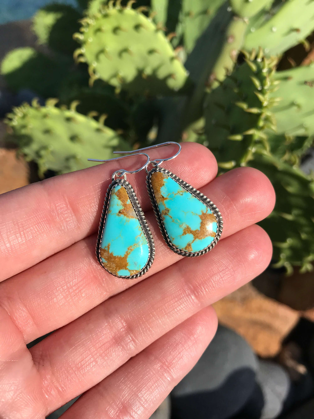 The Turquoise Dangle Earrings, 7-Earrings-Calli Co., Turquoise and Silver Jewelry, Native American Handmade, Zuni Tribe, Navajo Tribe, Brock Texas