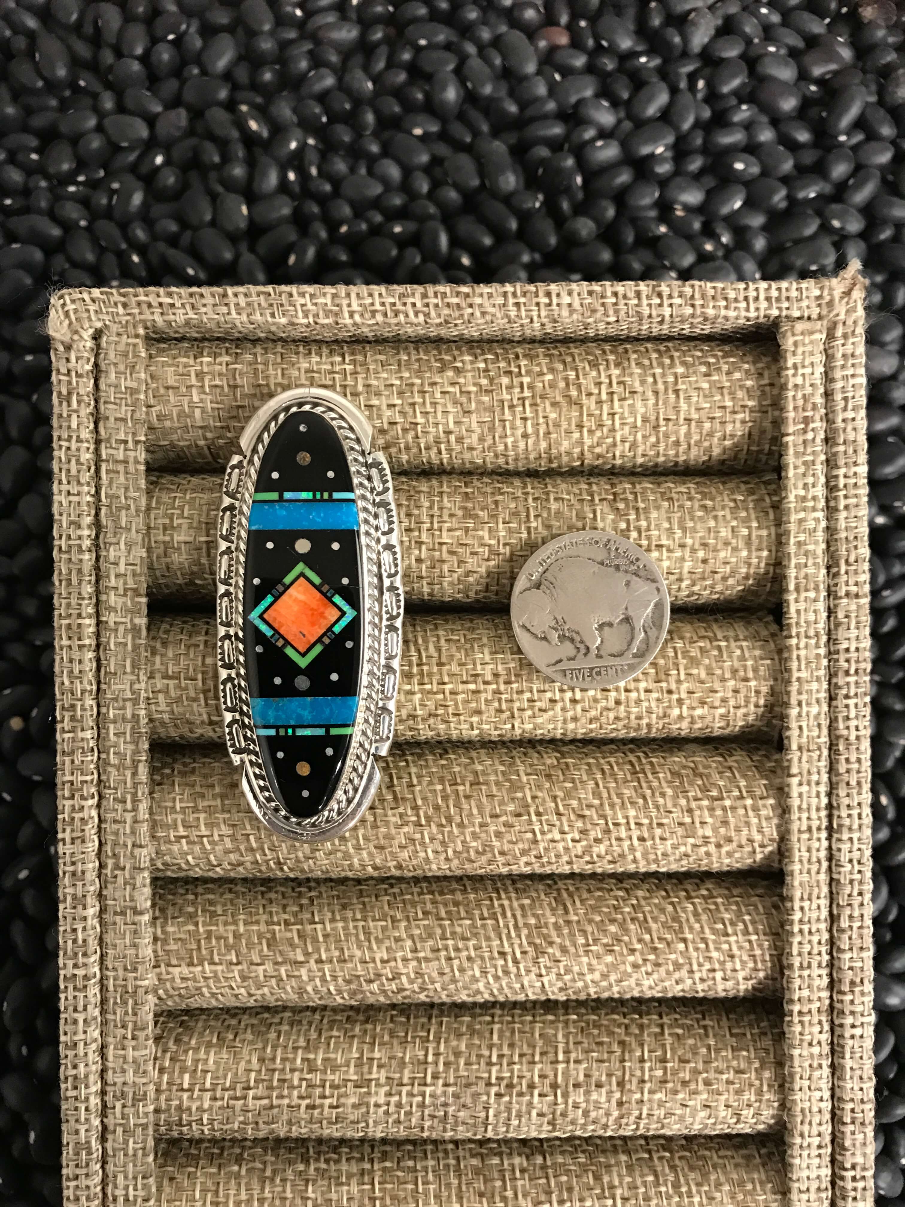 The Midnight Ring, Sz 8-Rings-Calli Co., Turquoise and Silver Jewelry, Native American Handmade, Zuni Tribe, Navajo Tribe, Brock Texas