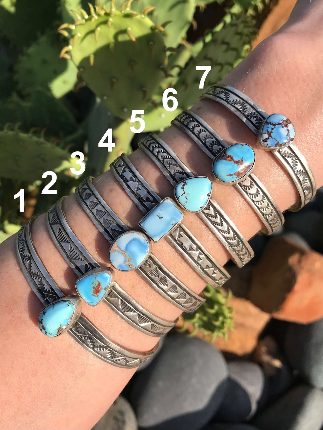 The Glenrio Golden Hill Cuffs-Bracelets & Cuffs-Calli Co., Turquoise and Silver Jewelry, Native American Handmade, Zuni Tribe, Navajo Tribe, Brock Texas