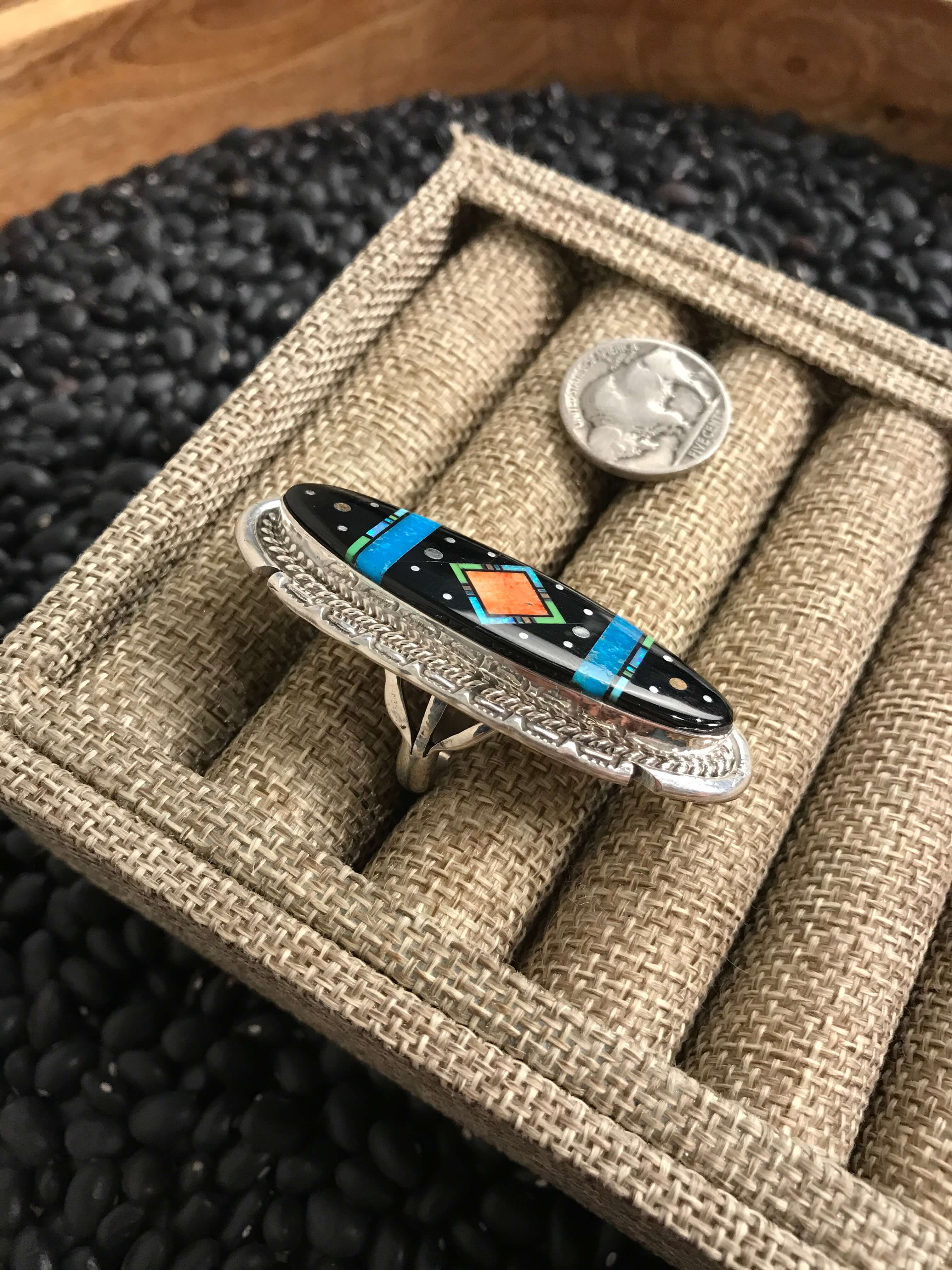 The Midnight Ring, Sz 8-Rings-Calli Co., Turquoise and Silver Jewelry, Native American Handmade, Zuni Tribe, Navajo Tribe, Brock Texas