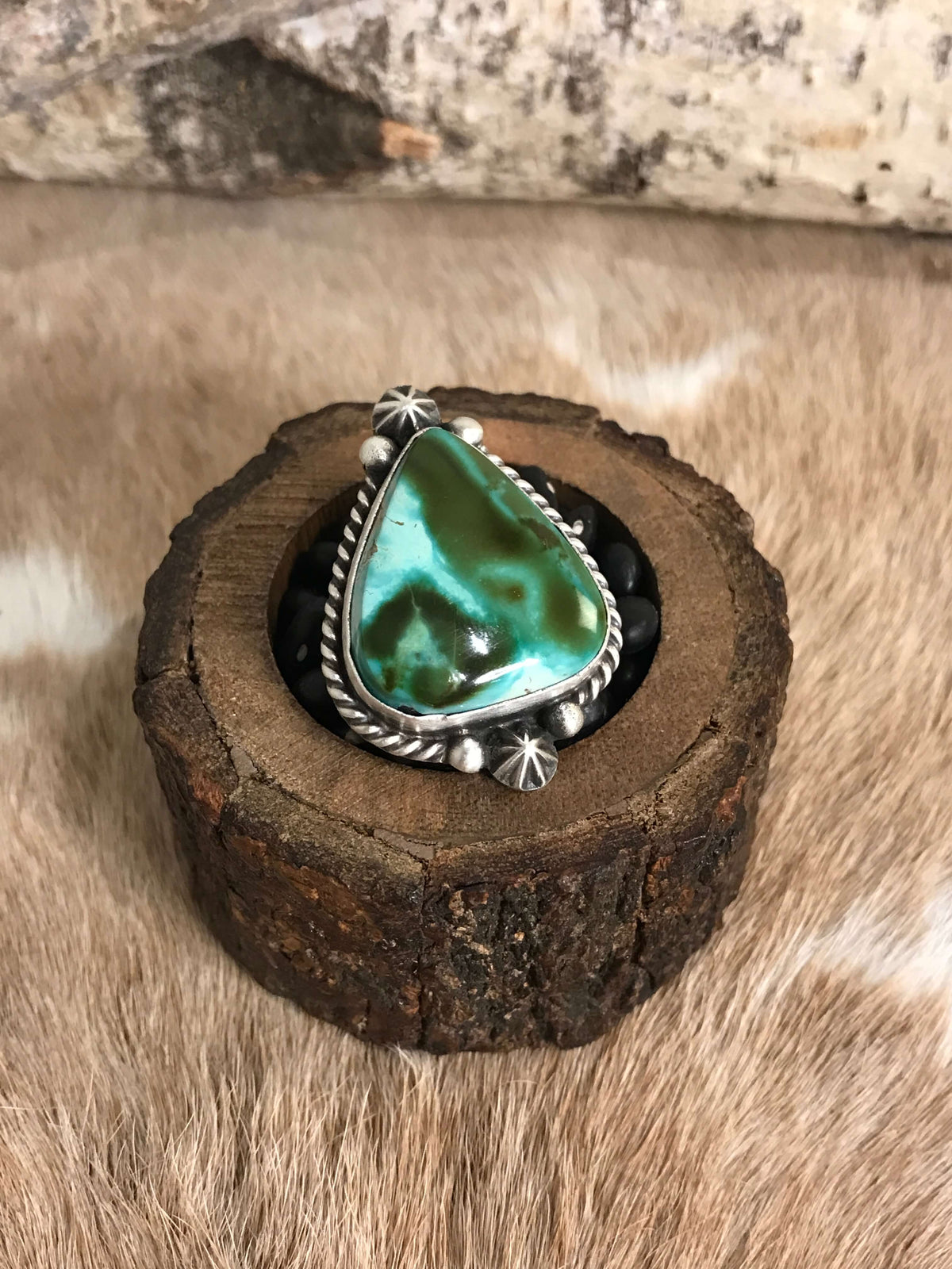 The Tishomingo Turquoise Adjustable Ring, 2-Rings-Calli Co., Turquoise and Silver Jewelry, Native American Handmade, Zuni Tribe, Navajo Tribe, Brock Texas
