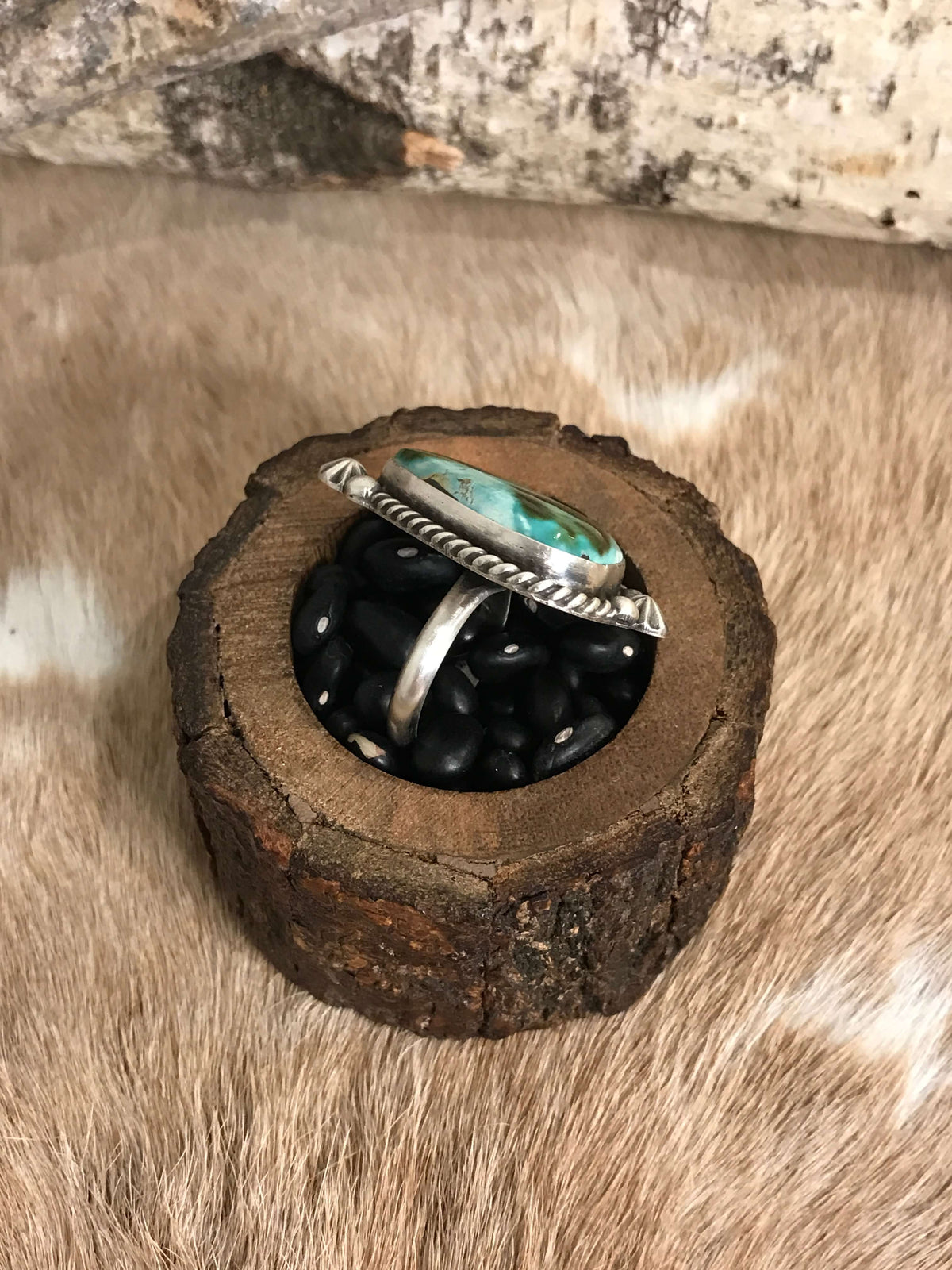 The Tishomingo Turquoise Adjustable Ring, 2-Rings-Calli Co., Turquoise and Silver Jewelry, Native American Handmade, Zuni Tribe, Navajo Tribe, Brock Texas