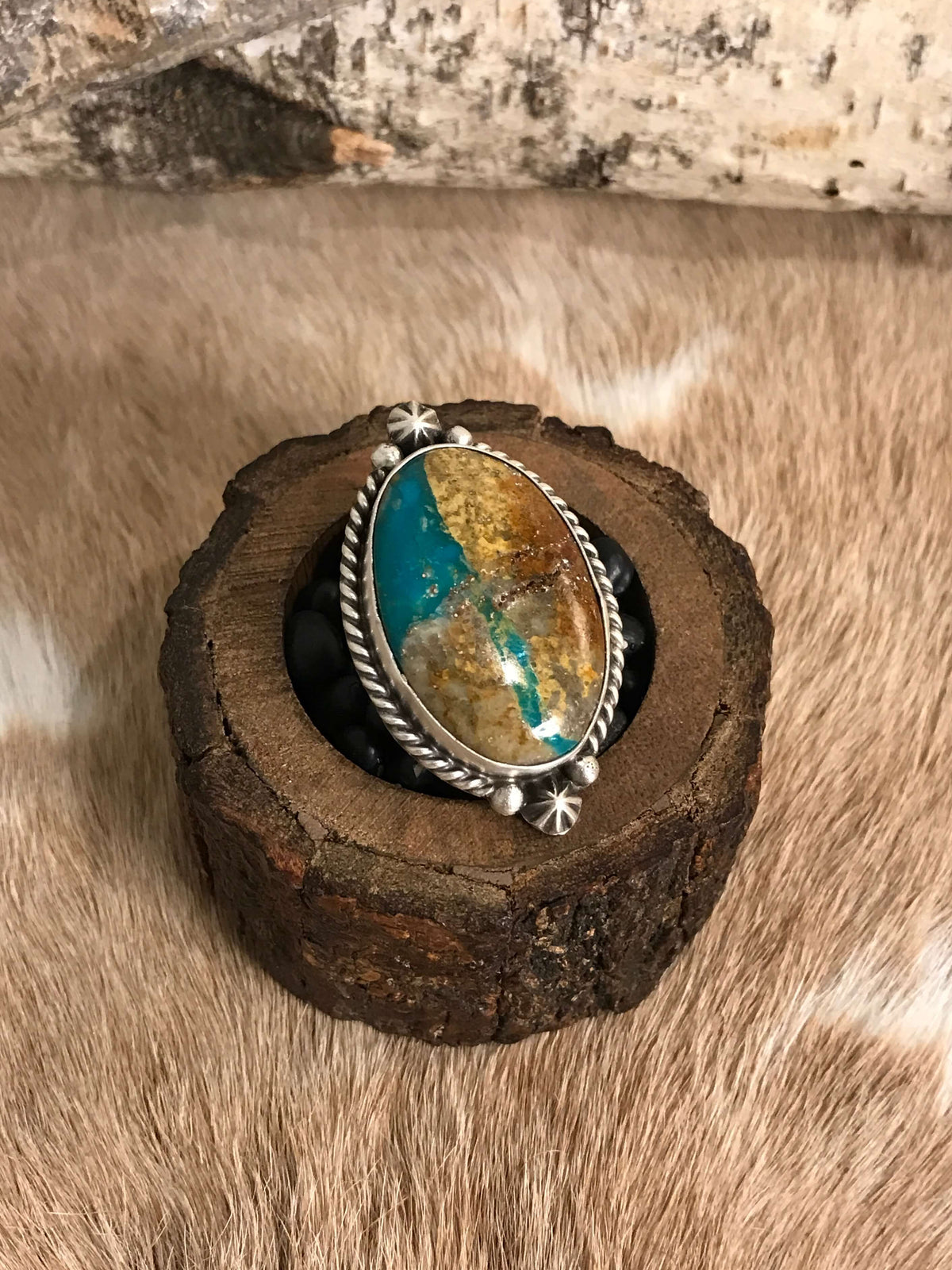 The Tishomingo Turquoise Adjustable Ring, 3-Rings-Calli Co., Turquoise and Silver Jewelry, Native American Handmade, Zuni Tribe, Navajo Tribe, Brock Texas