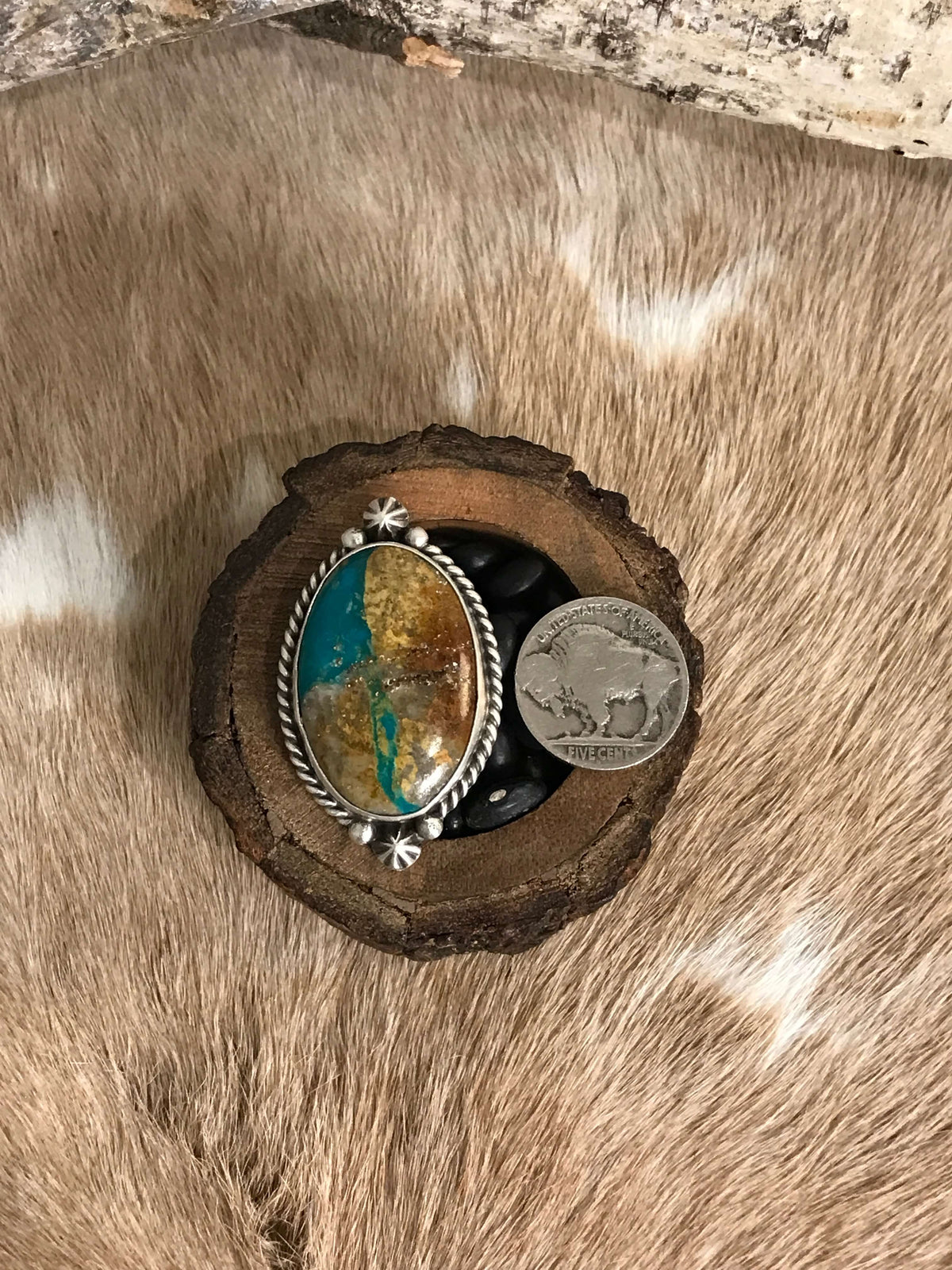 The Tishomingo Turquoise Adjustable Ring, 3-Rings-Calli Co., Turquoise and Silver Jewelry, Native American Handmade, Zuni Tribe, Navajo Tribe, Brock Texas