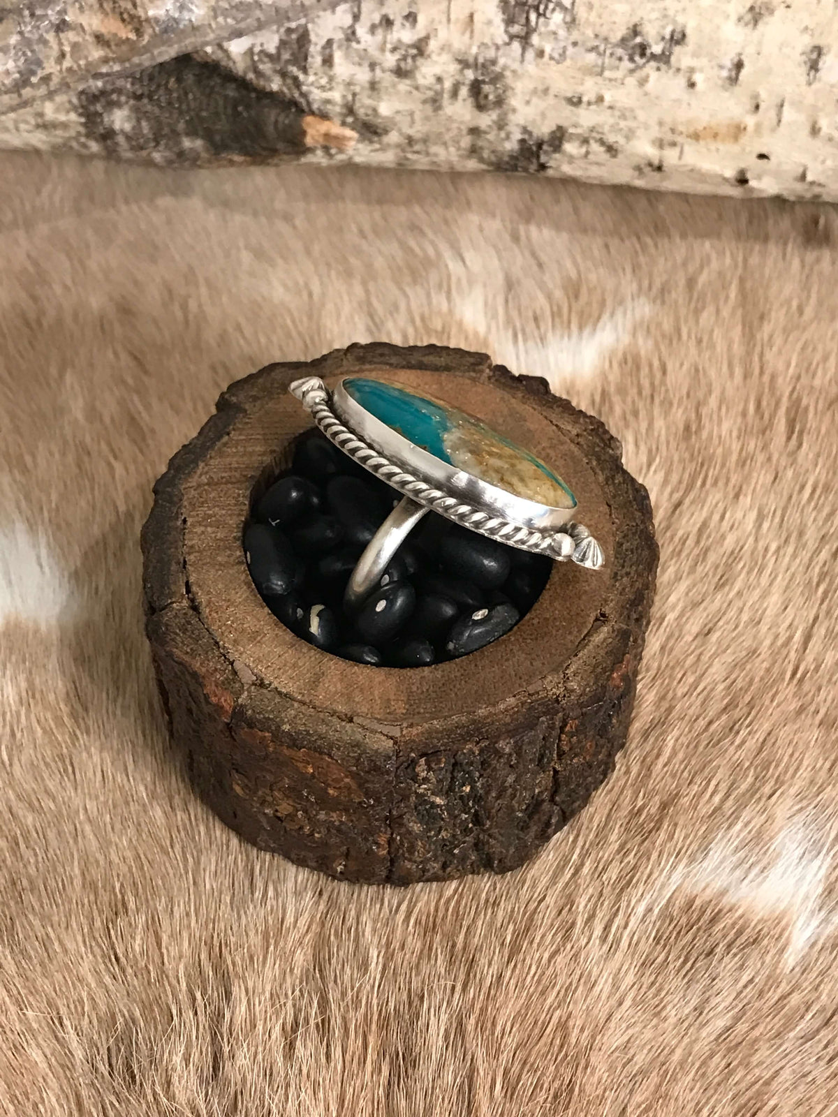 The Tishomingo Turquoise Adjustable Ring, 3-Rings-Calli Co., Turquoise and Silver Jewelry, Native American Handmade, Zuni Tribe, Navajo Tribe, Brock Texas