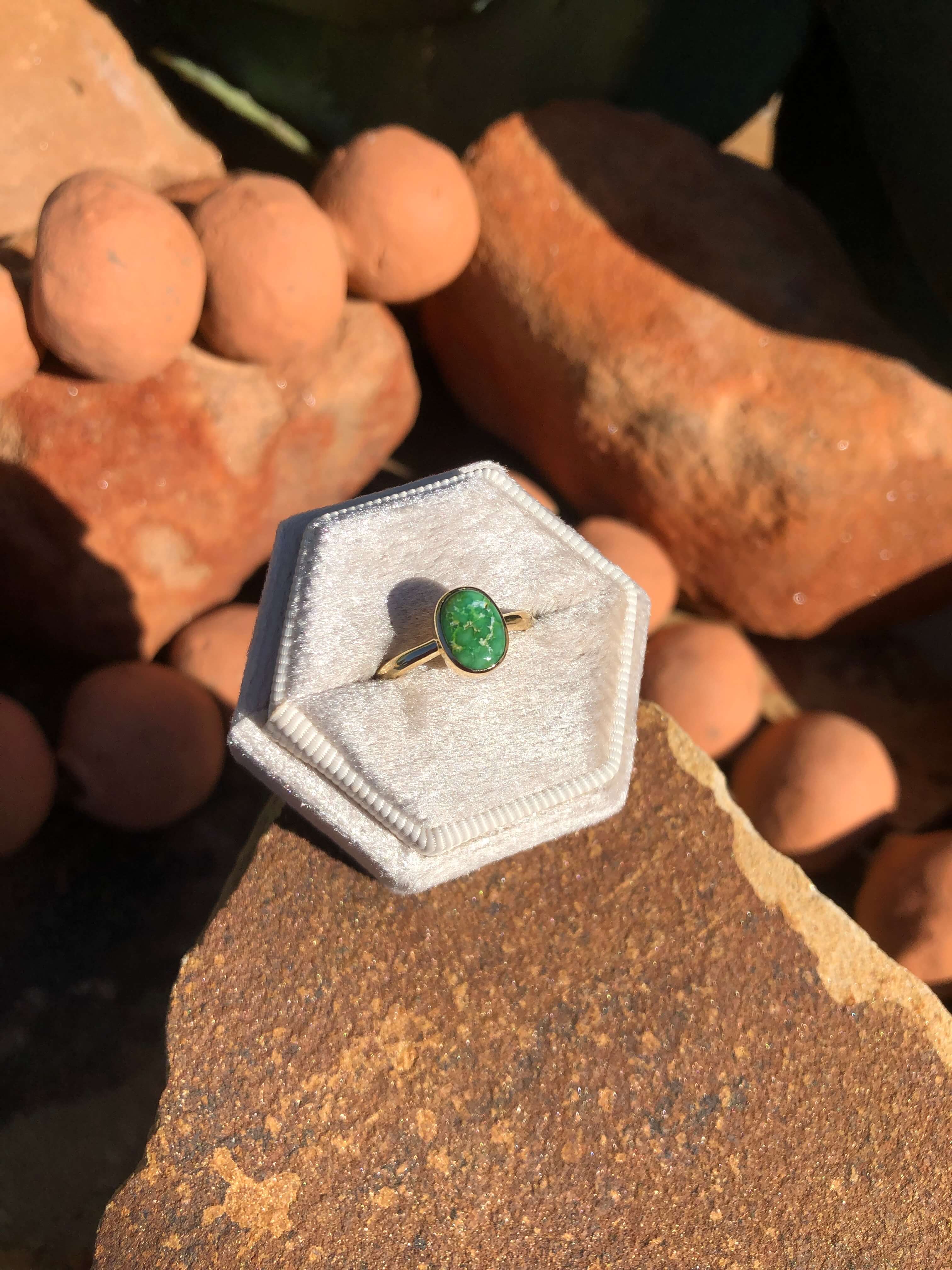 The London 14k and Turquoise Ring 13, Sz 6-Rings-Calli Co., Turquoise and Silver Jewelry, Native American Handmade, Zuni Tribe, Navajo Tribe, Brock Texas