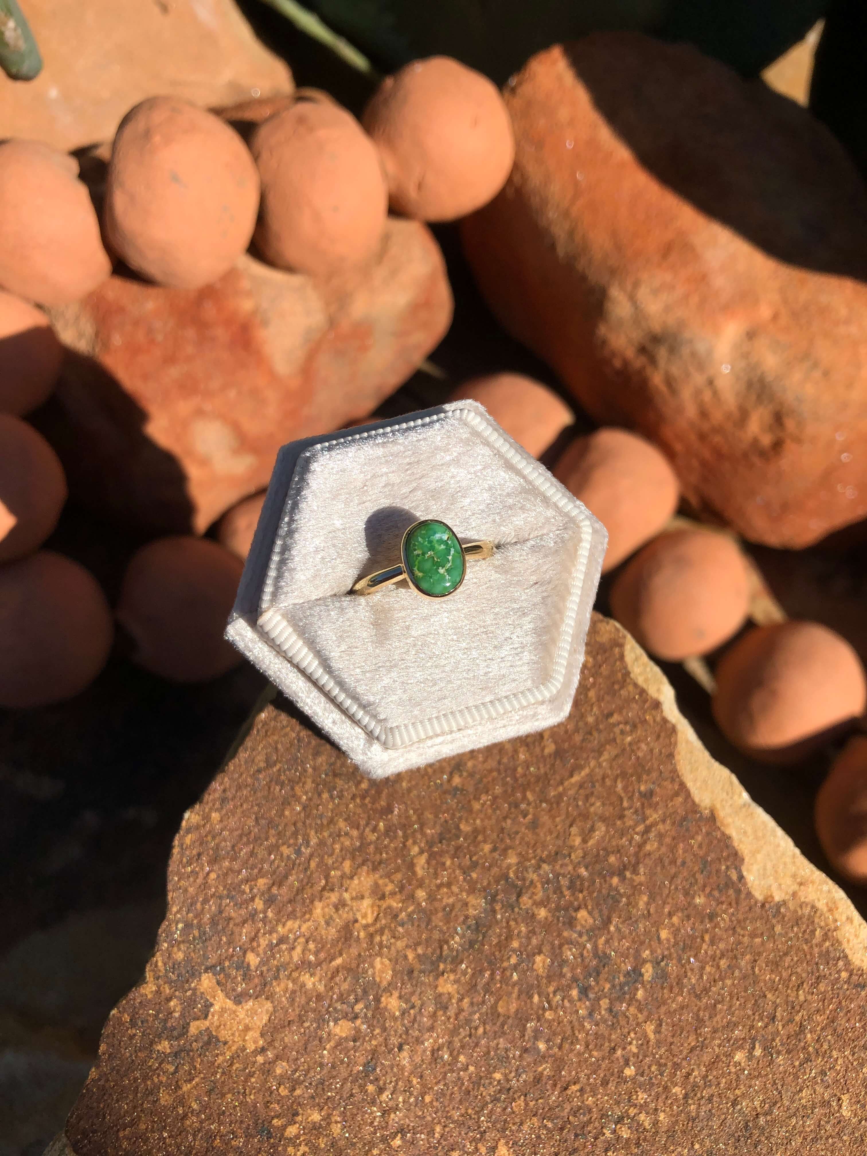 The London 14k and Turquoise Ring 13, Sz 6-Rings-Calli Co., Turquoise and Silver Jewelry, Native American Handmade, Zuni Tribe, Navajo Tribe, Brock Texas