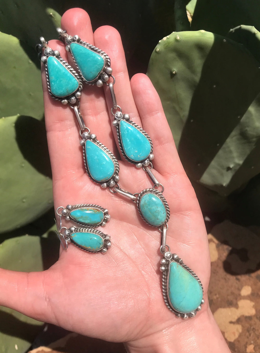 The Canyonlands Lariat Necklace Set-Necklaces-Calli Co., Turquoise and Silver Jewelry, Native American Handmade, Zuni Tribe, Navajo Tribe, Brock Texas