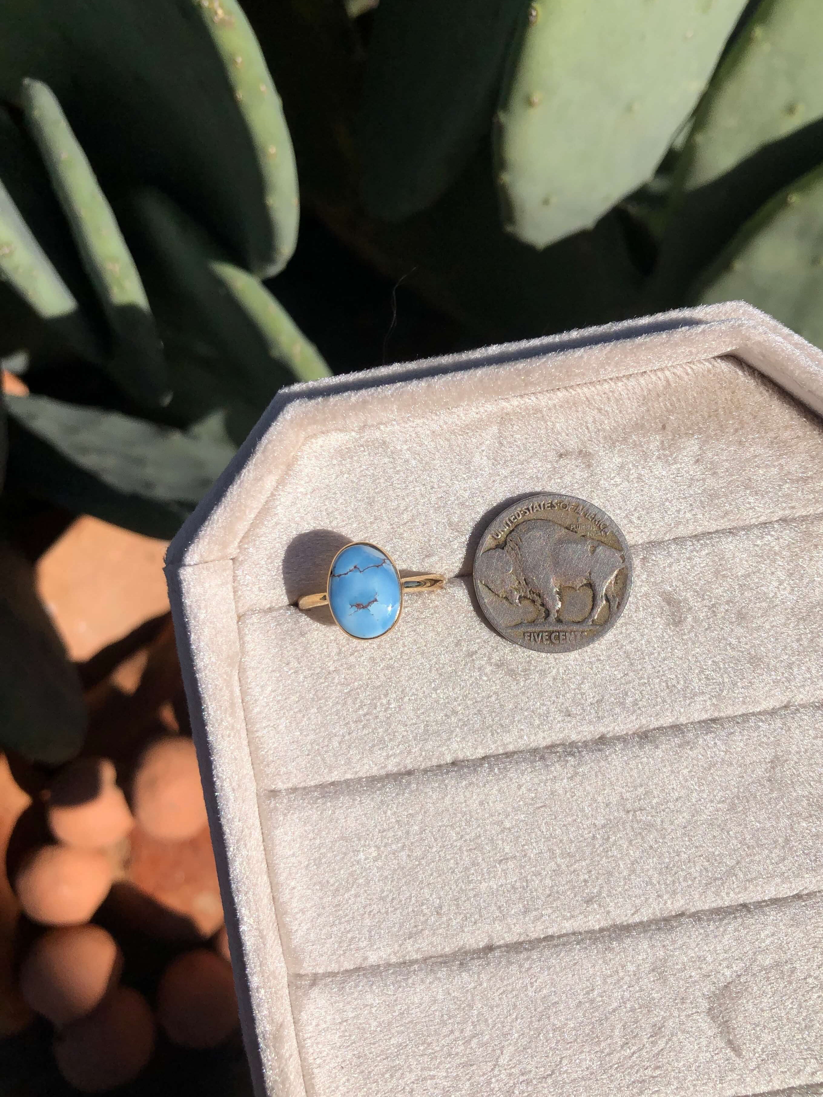 The London 14k and Turquoise Ring 22, Sz 8-Rings-Calli Co., Turquoise and Silver Jewelry, Native American Handmade, Zuni Tribe, Navajo Tribe, Brock Texas