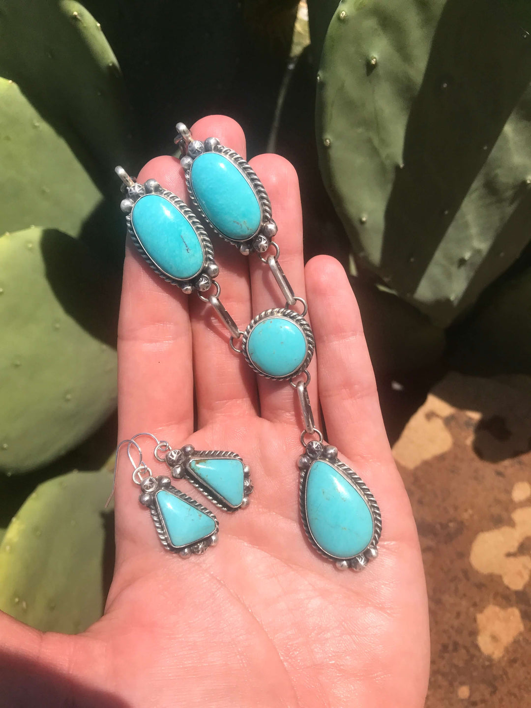 The Embers Lariat Necklace Set-Necklaces-Calli Co., Turquoise and Silver Jewelry, Native American Handmade, Zuni Tribe, Navajo Tribe, Brock Texas