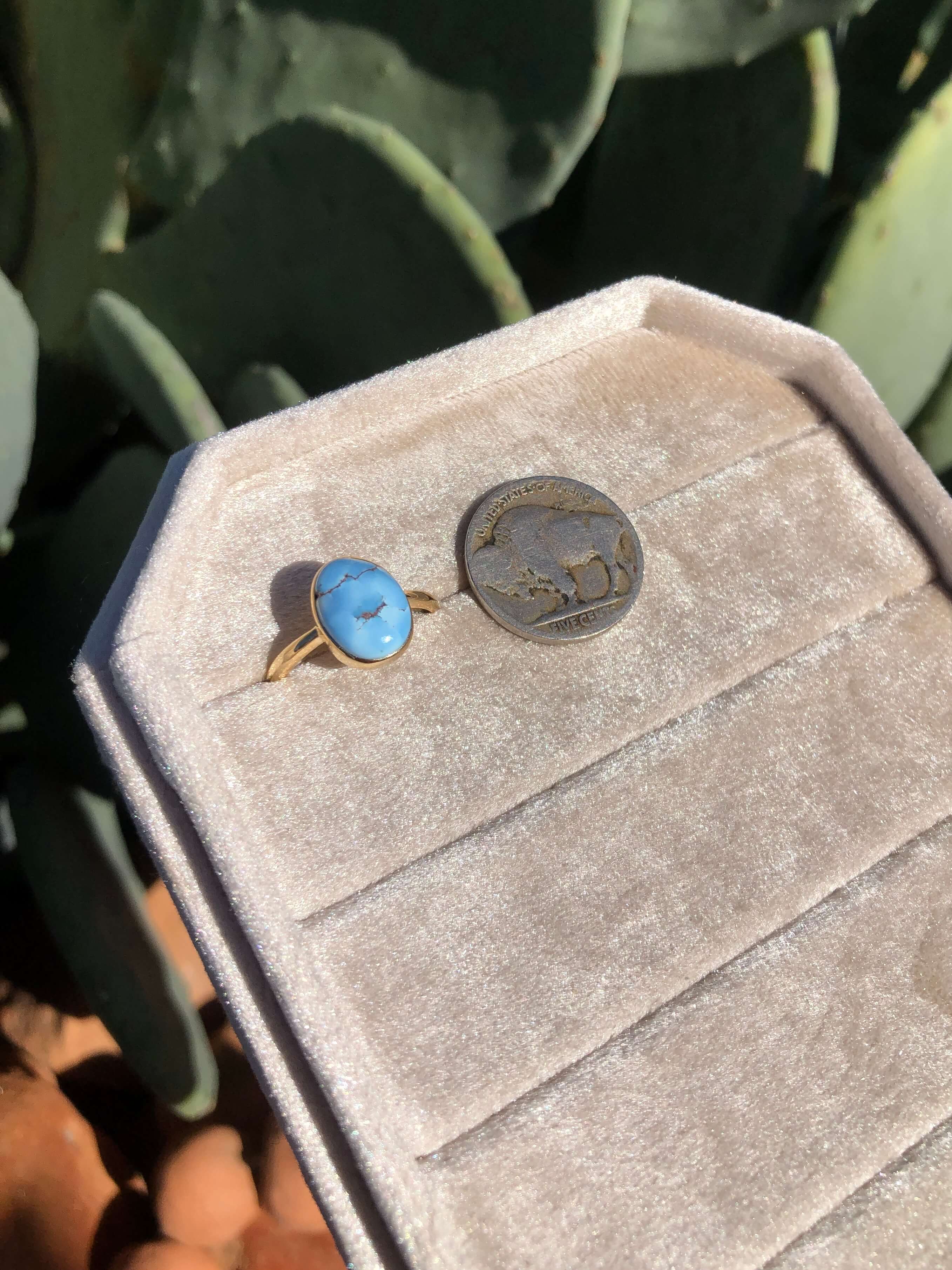 The London 14k and Turquoise Ring 22, Sz 8-Rings-Calli Co., Turquoise and Silver Jewelry, Native American Handmade, Zuni Tribe, Navajo Tribe, Brock Texas