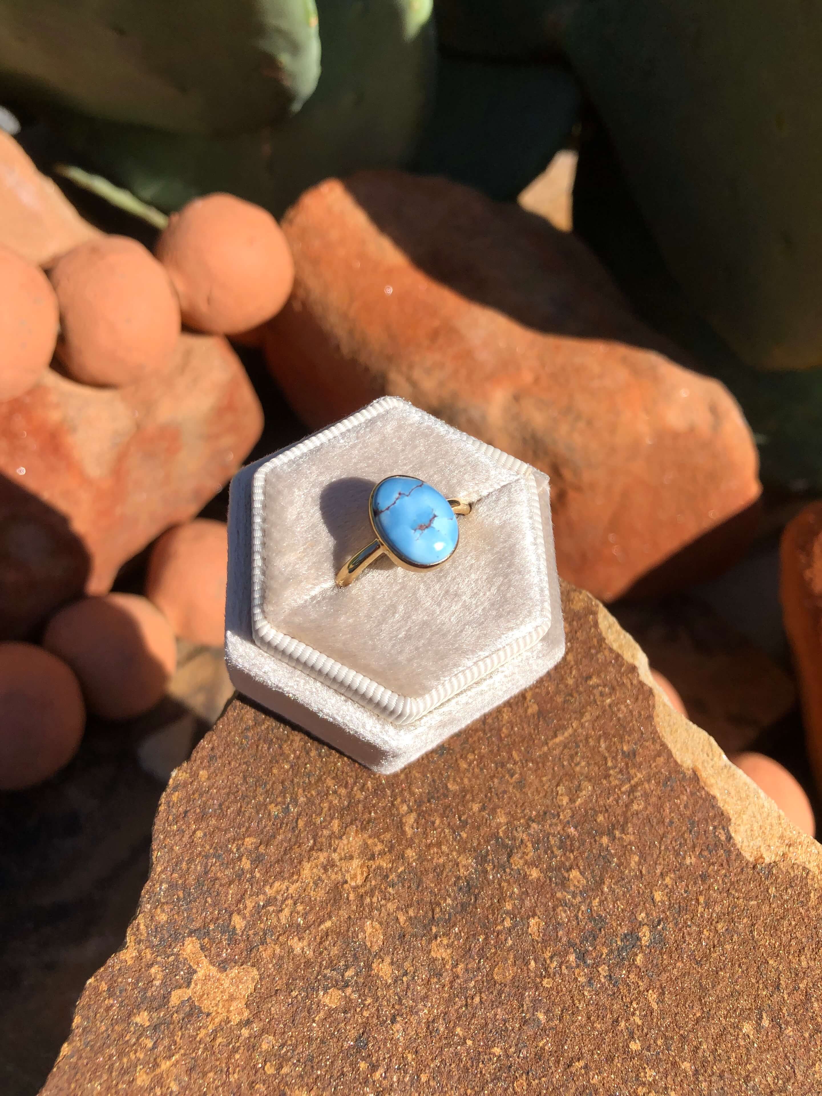 The London 14k and Turquoise Ring 22, Sz 8-Rings-Calli Co., Turquoise and Silver Jewelry, Native American Handmade, Zuni Tribe, Navajo Tribe, Brock Texas