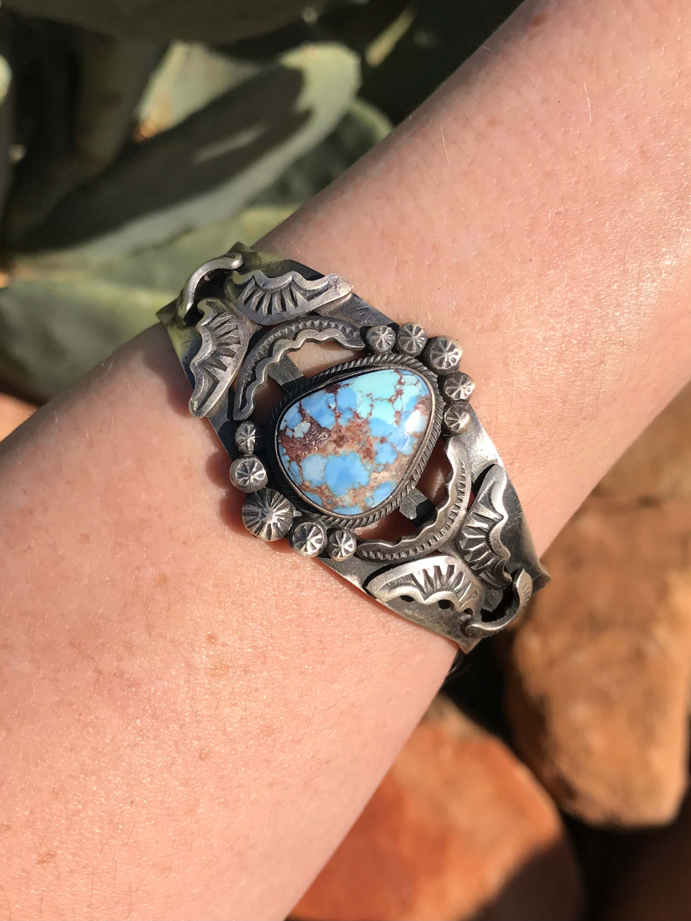 Vintage handmade Navajo Sterling silver Ladies Stone online Bracelet.