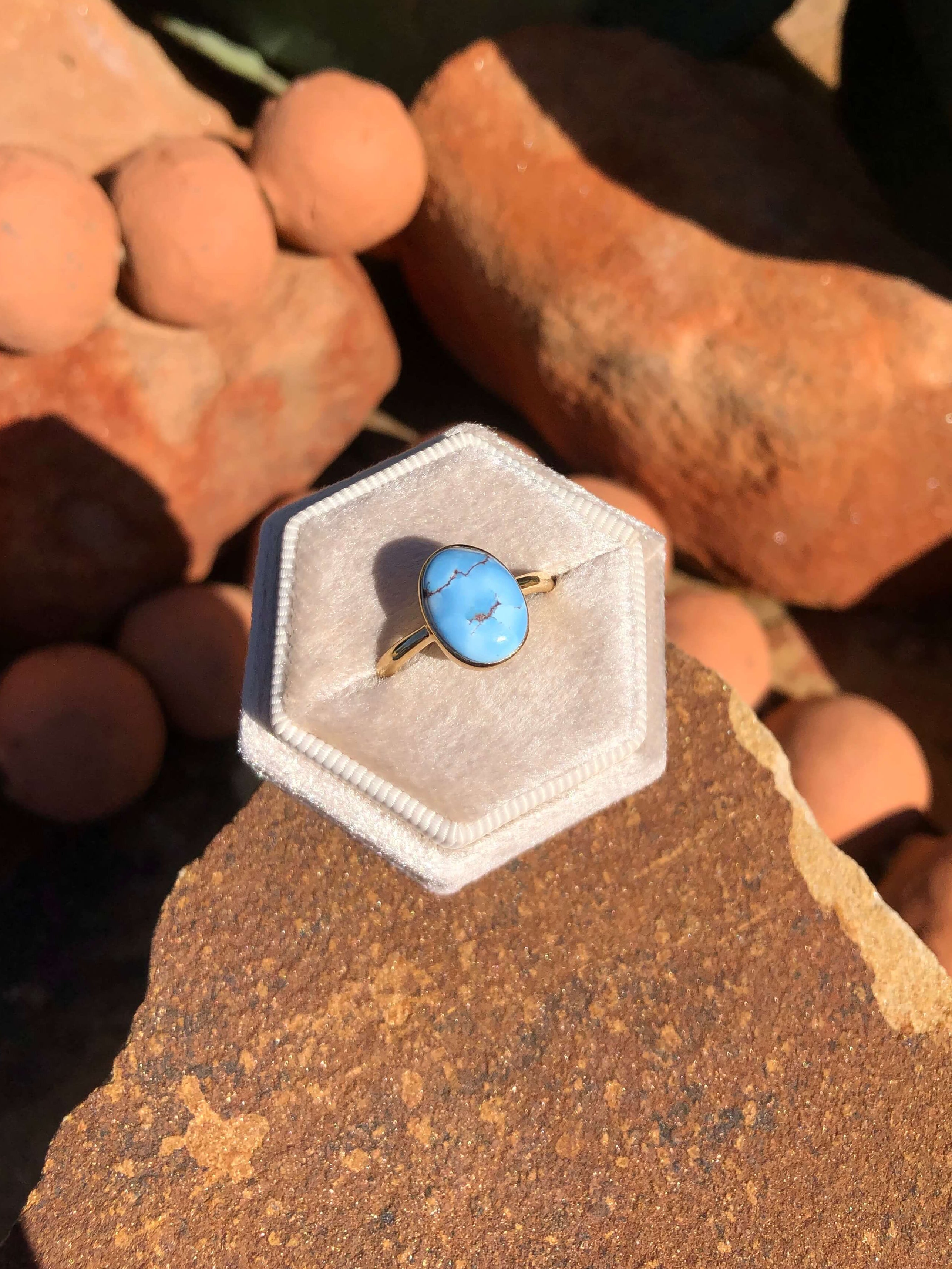 The London 14k and Turquoise Ring 22, Sz 8-Rings-Calli Co., Turquoise and Silver Jewelry, Native American Handmade, Zuni Tribe, Navajo Tribe, Brock Texas