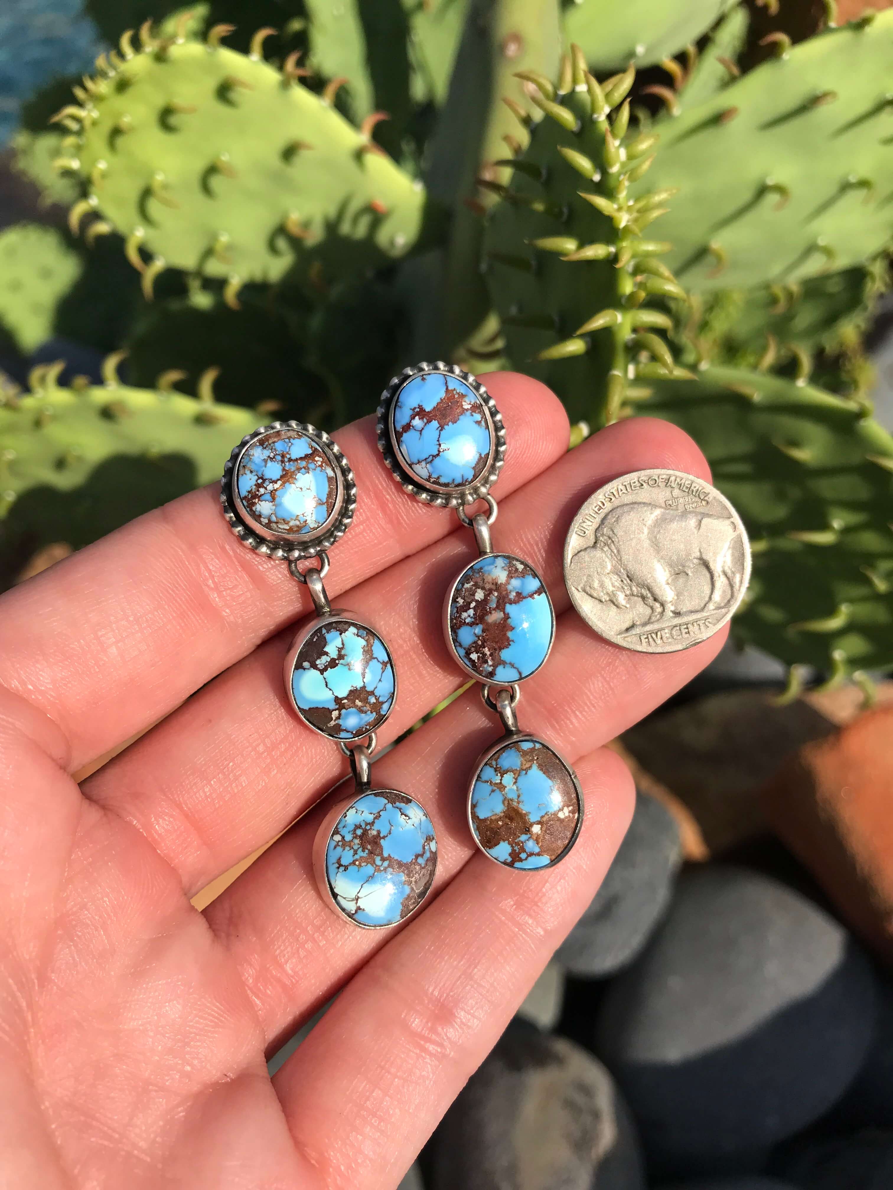 The Deep Valley Earrings, 4-Earrings-Calli Co., Turquoise and Silver Jewelry, Native American Handmade, Zuni Tribe, Navajo Tribe, Brock Texas