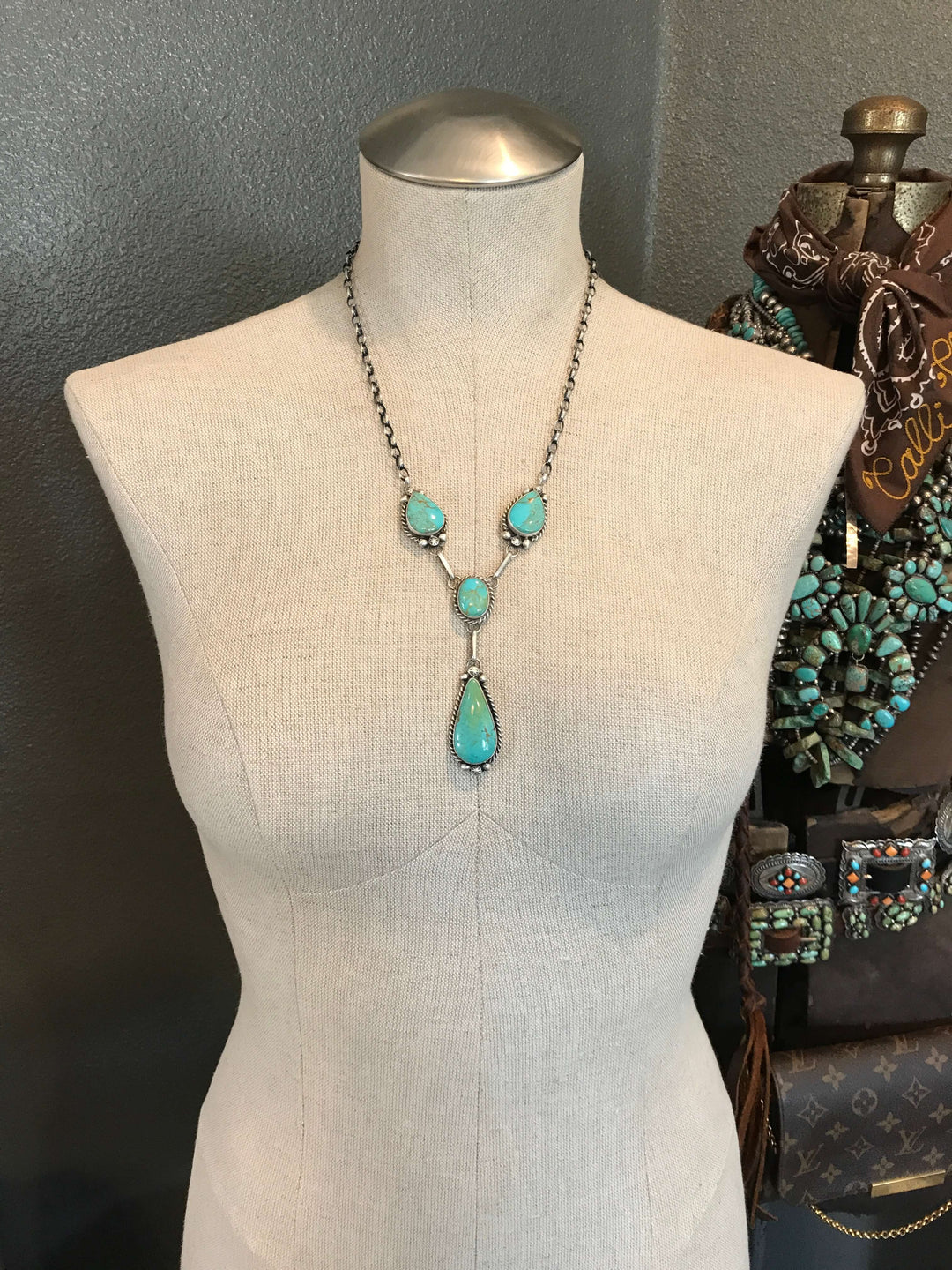 The Kiara Lariat Necklace Set-Necklaces-Calli Co., Turquoise and Silver Jewelry, Native American Handmade, Zuni Tribe, Navajo Tribe, Brock Texas