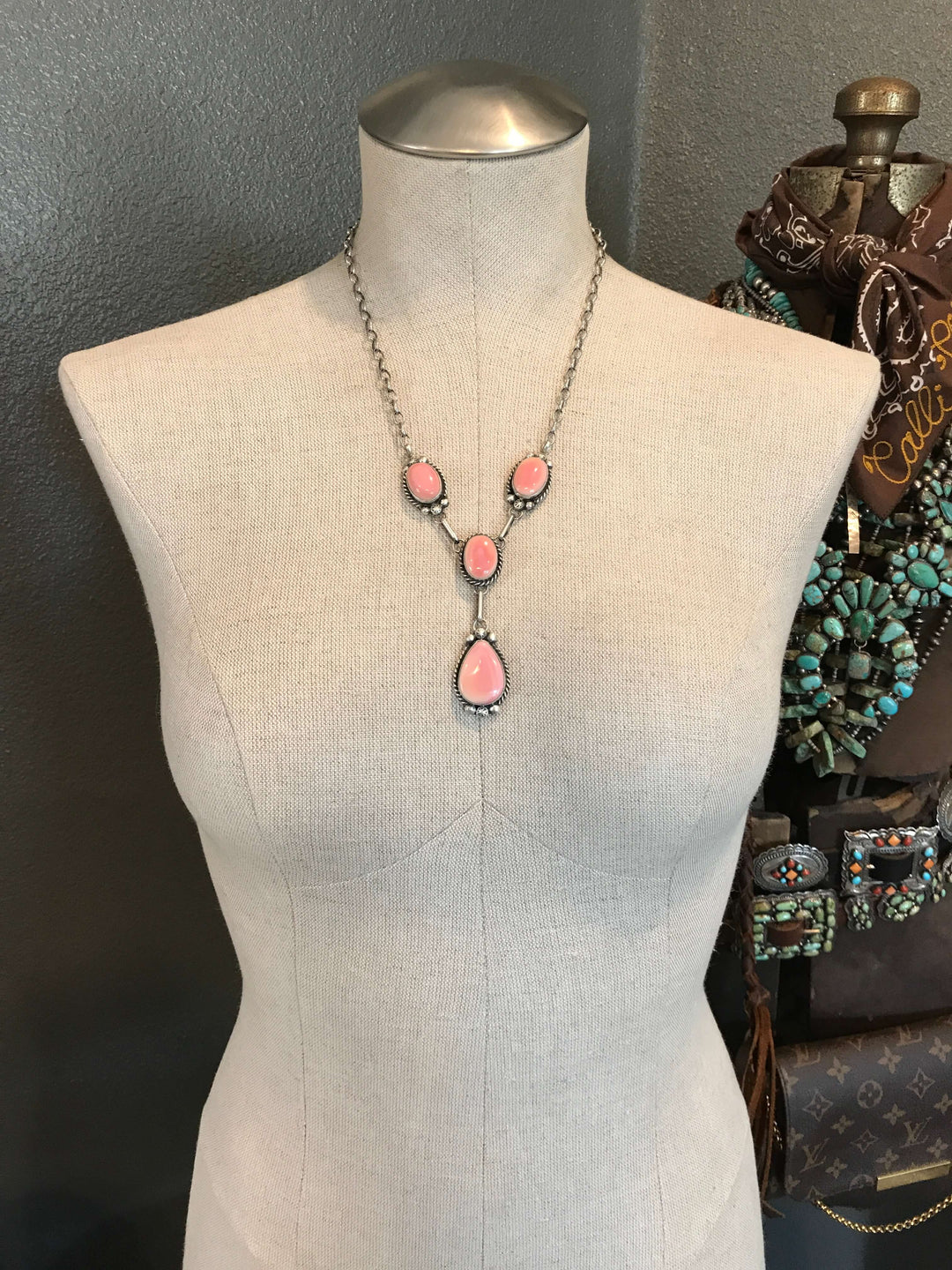 The Marion Lariat Necklace Set-Necklaces-Calli Co., Turquoise and Silver Jewelry, Native American Handmade, Zuni Tribe, Navajo Tribe, Brock Texas
