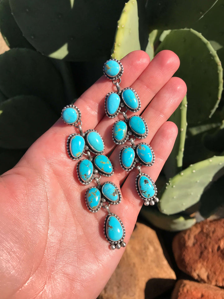 The Tacna Turquoise Cluster Earrings-Earrings-Calli Co., Turquoise and Silver Jewelry, Native American Handmade, Zuni Tribe, Navajo Tribe, Brock Texas