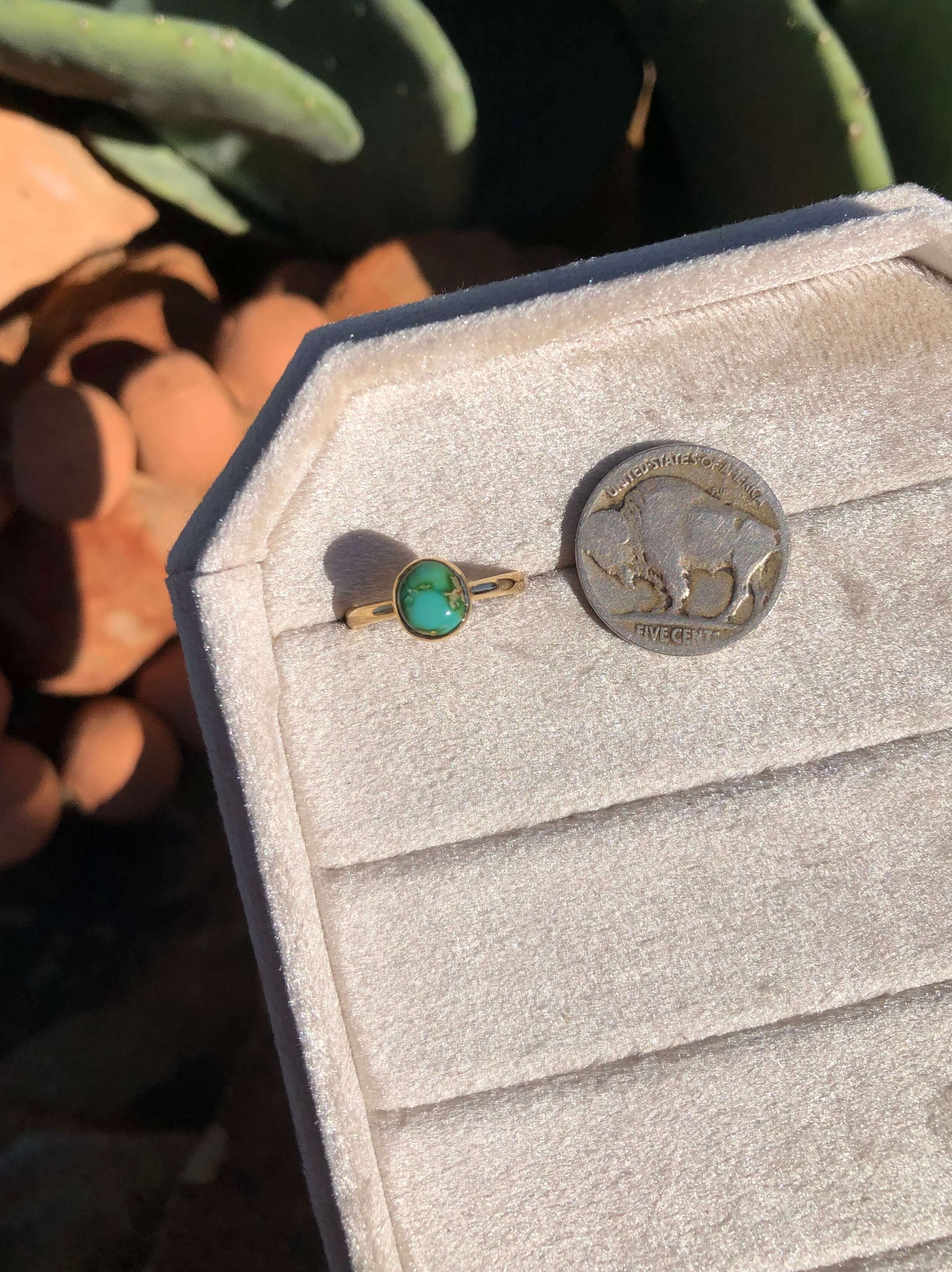 The London 14k and Turquoise Ring 27, Sz 6-Rings-Calli Co., Turquoise and Silver Jewelry, Native American Handmade, Zuni Tribe, Navajo Tribe, Brock Texas