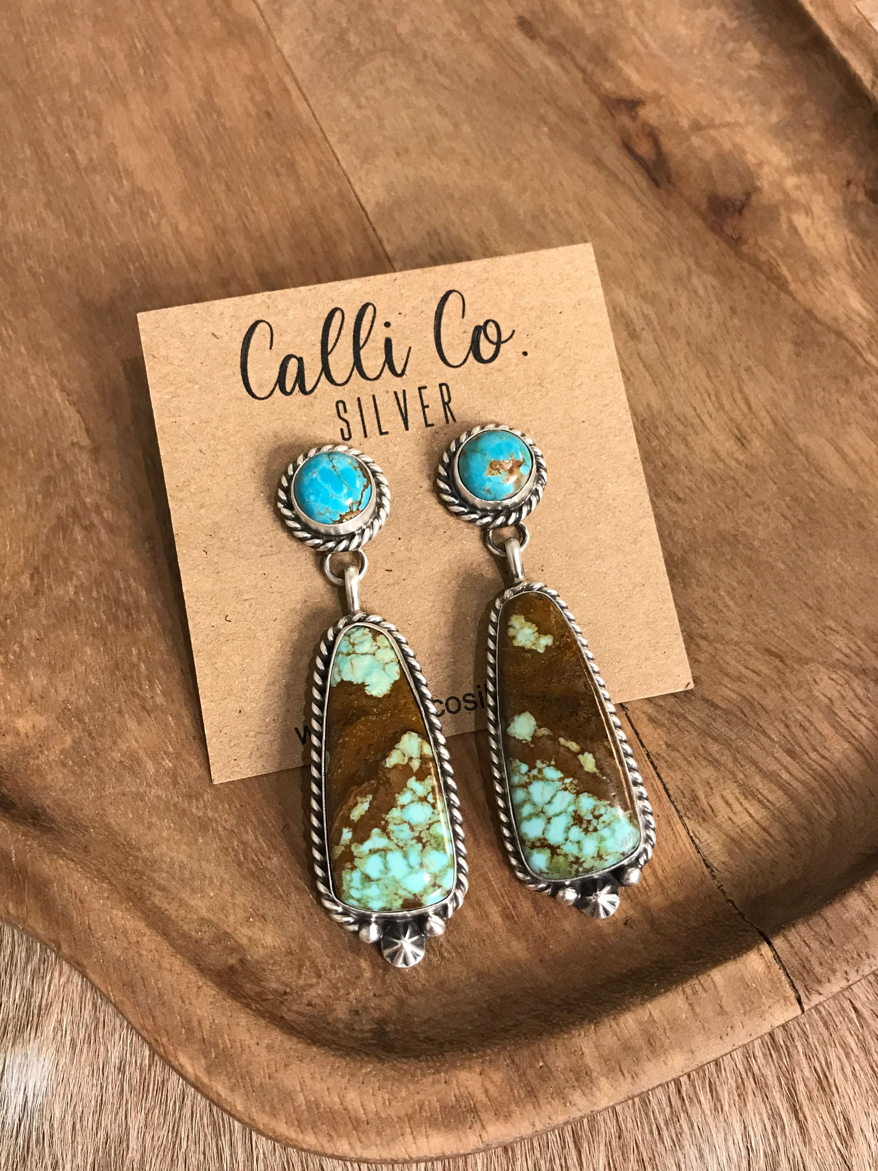 The Glendale Earrings, 17-Earrings-Calli Co., Turquoise and Silver Jewelry, Native American Handmade, Zuni Tribe, Navajo Tribe, Brock Texas