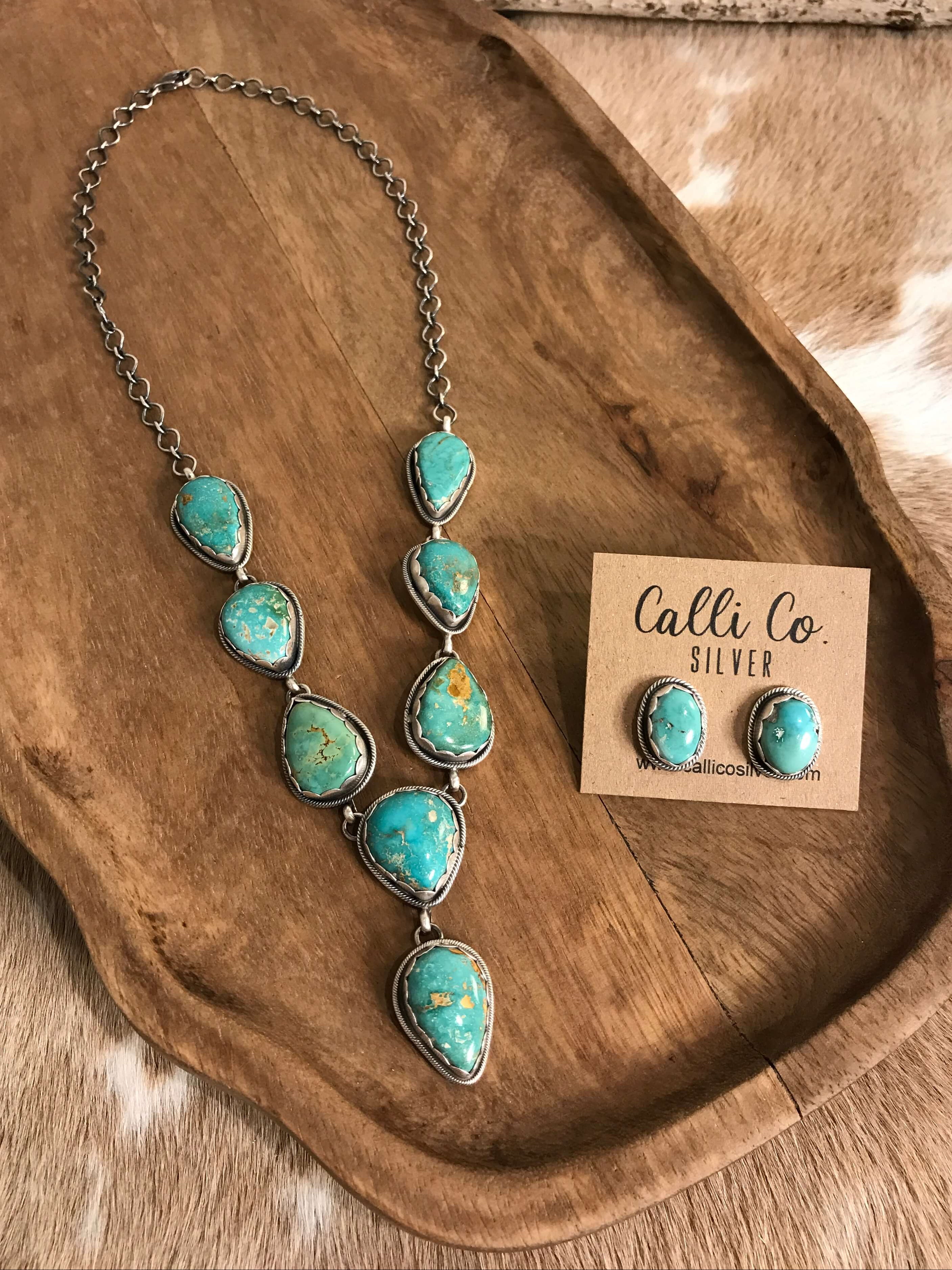 The Hartley Lariat Necklace Set, 1-Necklaces-Calli Co., Turquoise and Silver Jewelry, Native American Handmade, Zuni Tribe, Navajo Tribe, Brock Texas