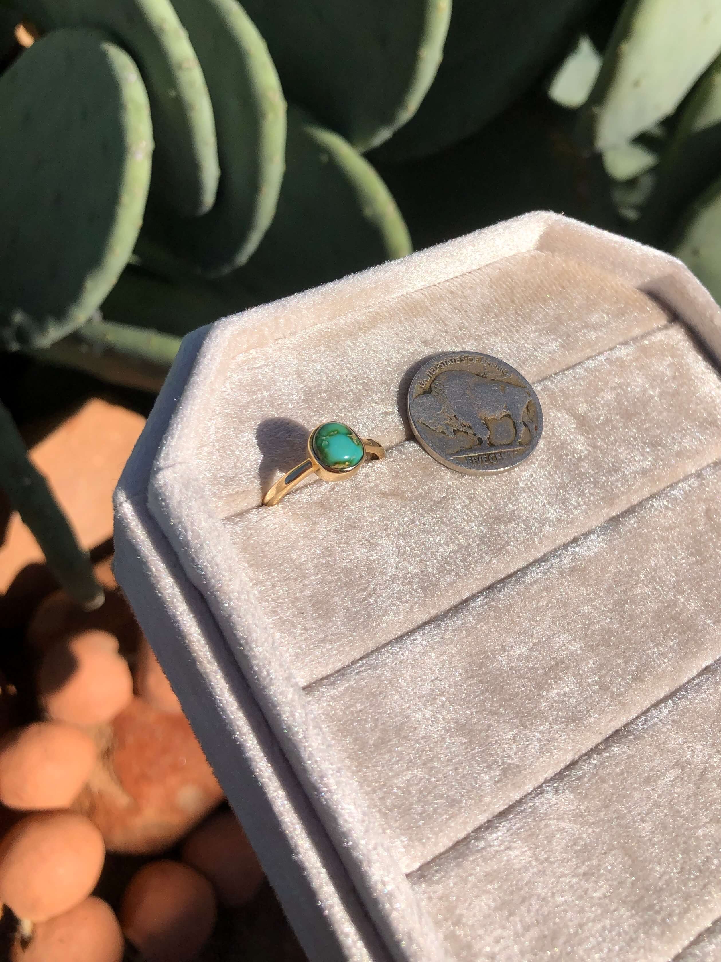 The London 14k and Turquoise Ring 27, Sz 6-Rings-Calli Co., Turquoise and Silver Jewelry, Native American Handmade, Zuni Tribe, Navajo Tribe, Brock Texas