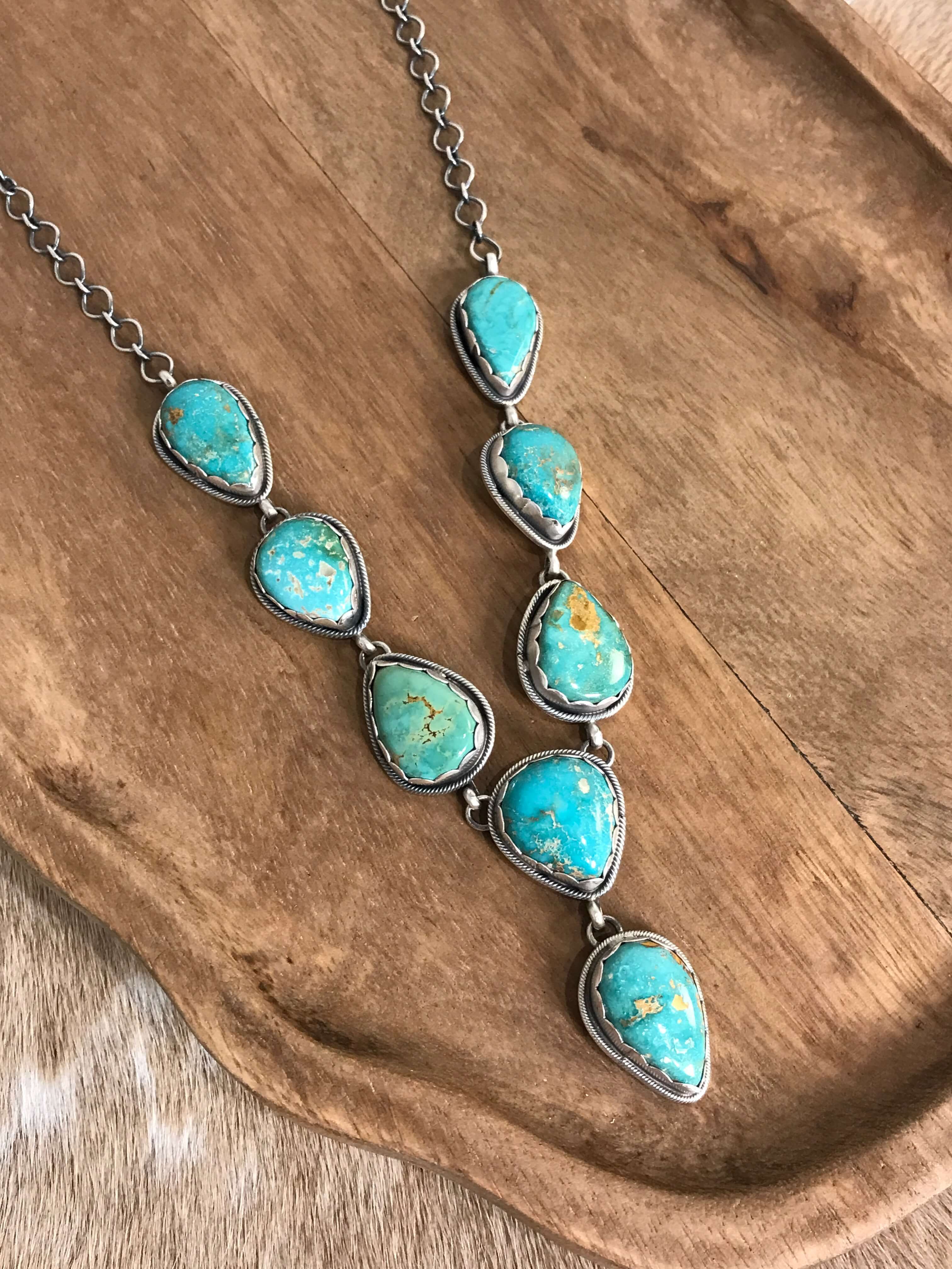 The Hartley Lariat Necklace Set, 1-Necklaces-Calli Co., Turquoise and Silver Jewelry, Native American Handmade, Zuni Tribe, Navajo Tribe, Brock Texas