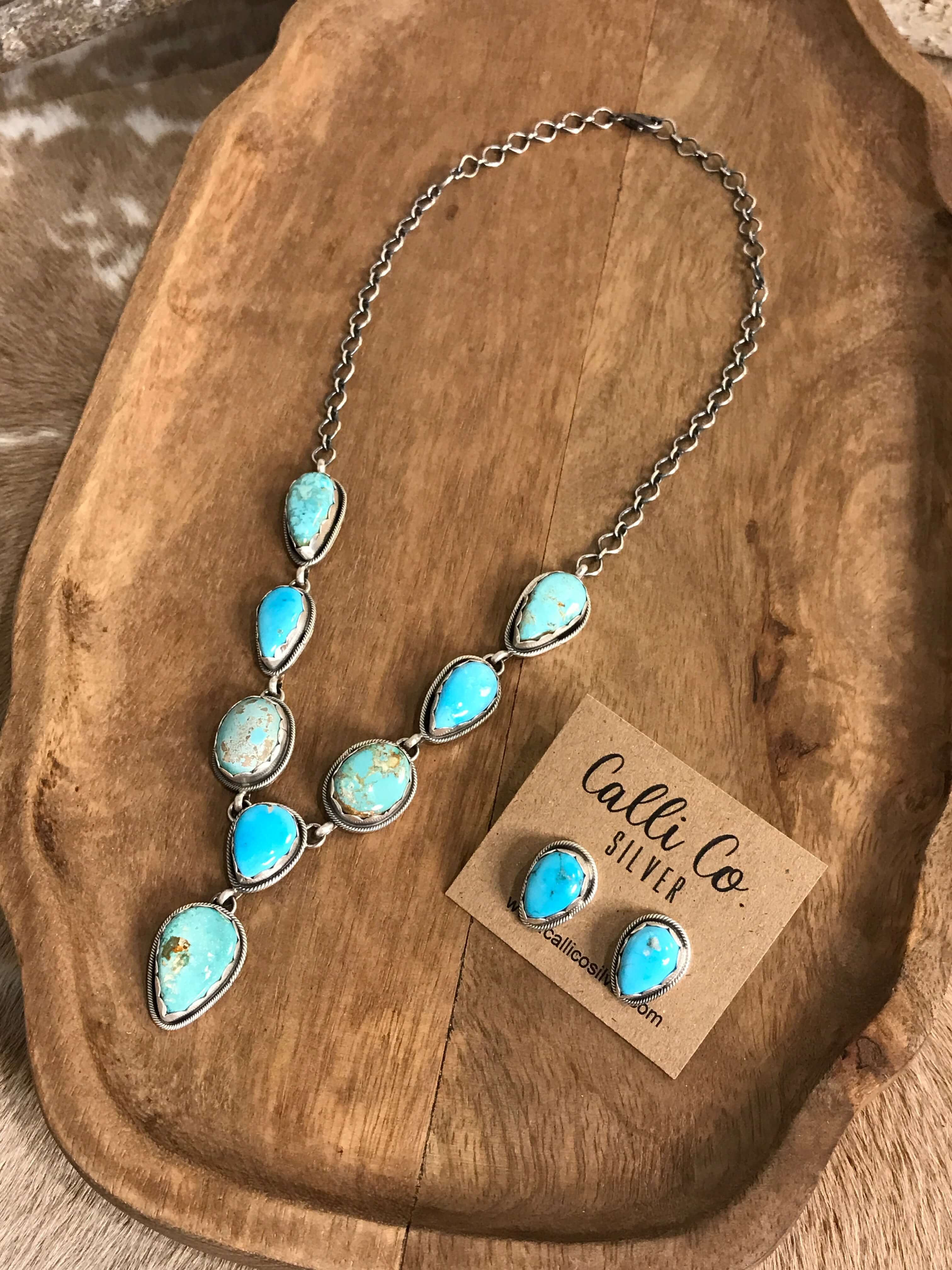 The Hartley Lariat Necklace Set, 2-Necklaces-Calli Co., Turquoise and Silver Jewelry, Native American Handmade, Zuni Tribe, Navajo Tribe, Brock Texas