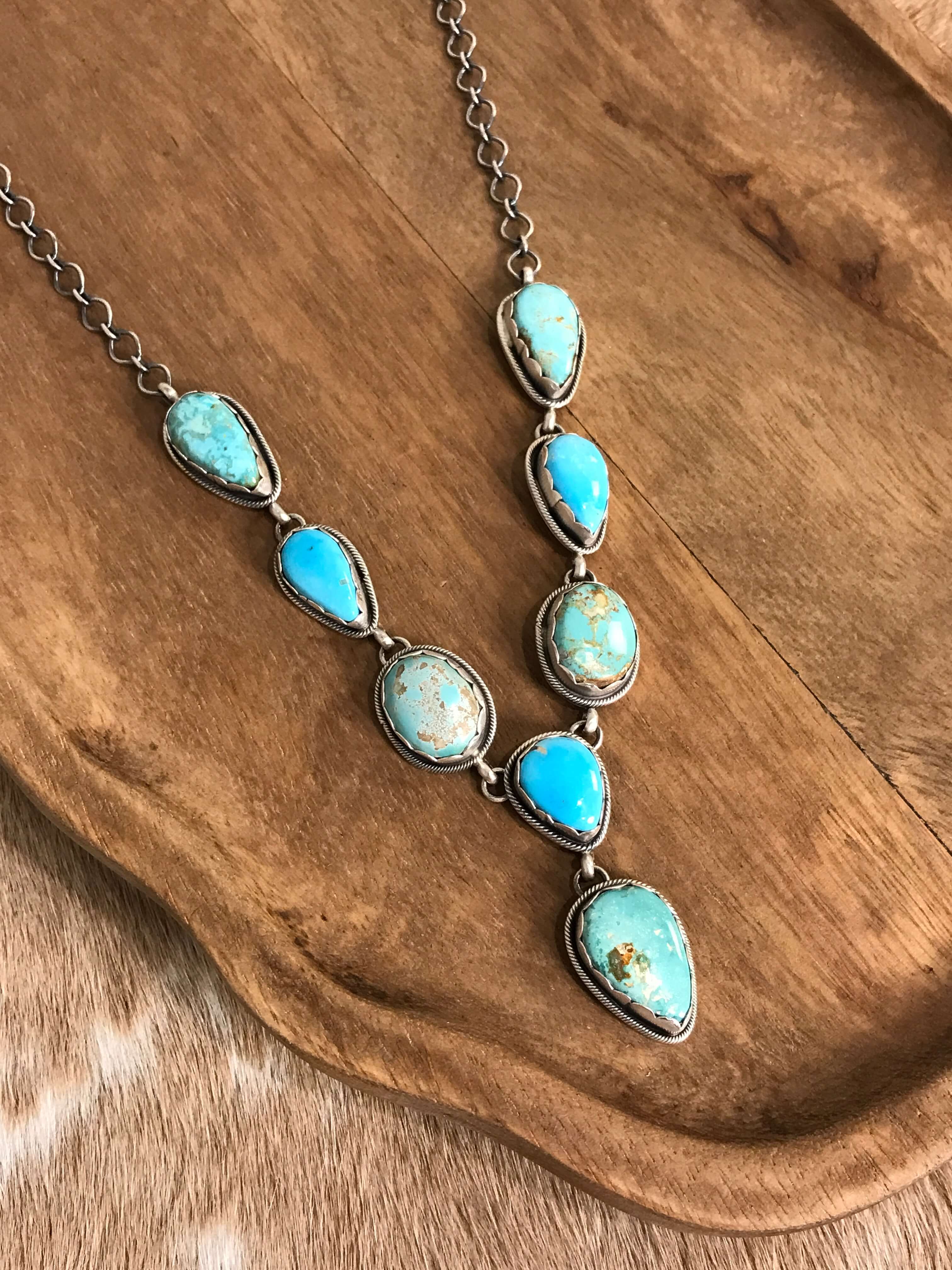 The Hartley Lariat Necklace Set, 2-Necklaces-Calli Co., Turquoise and Silver Jewelry, Native American Handmade, Zuni Tribe, Navajo Tribe, Brock Texas