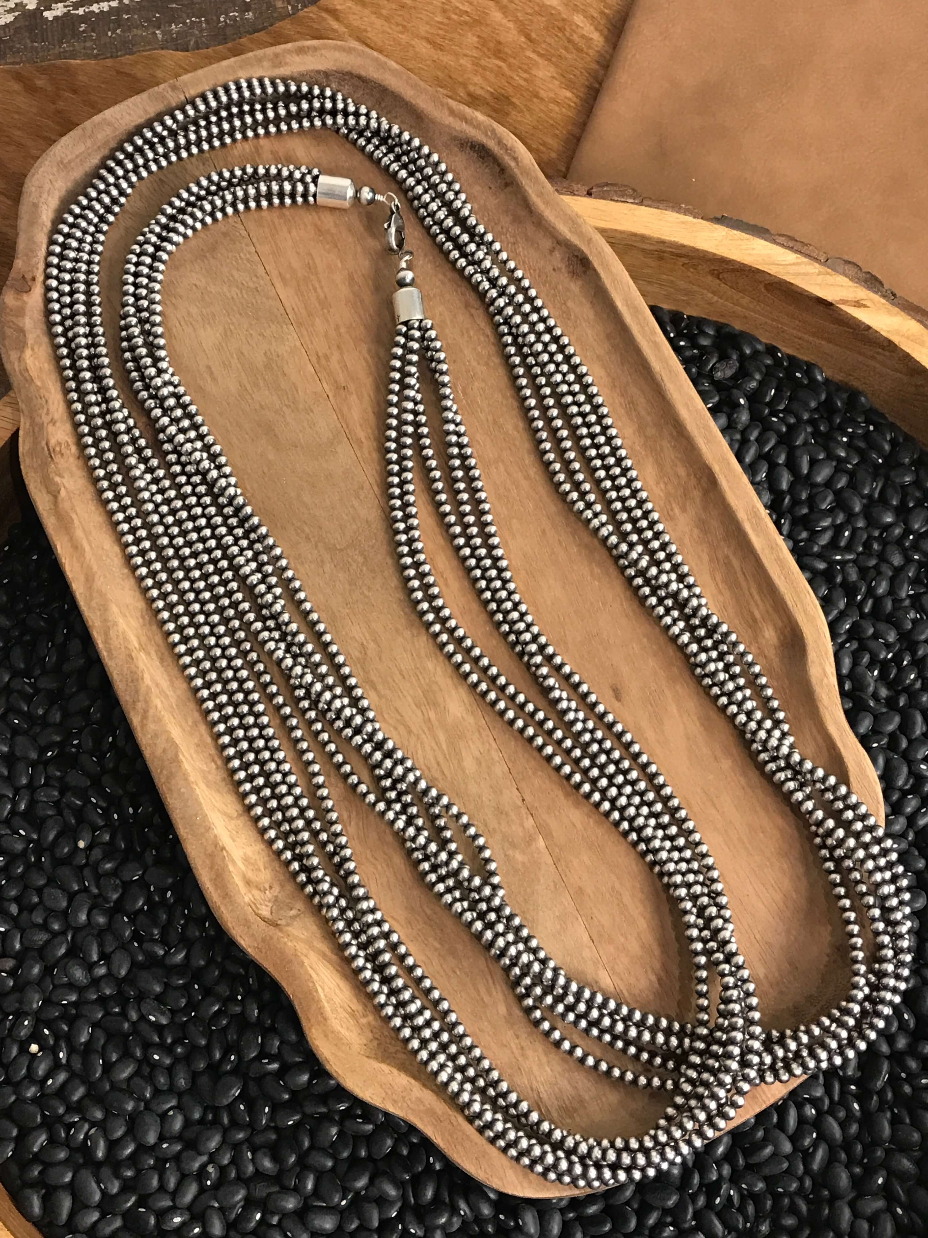 The Halona Five Strand Pearl Necklace, 60"-Necklaces-Calli Co., Turquoise and Silver Jewelry, Native American Handmade, Zuni Tribe, Navajo Tribe, Brock Texas
