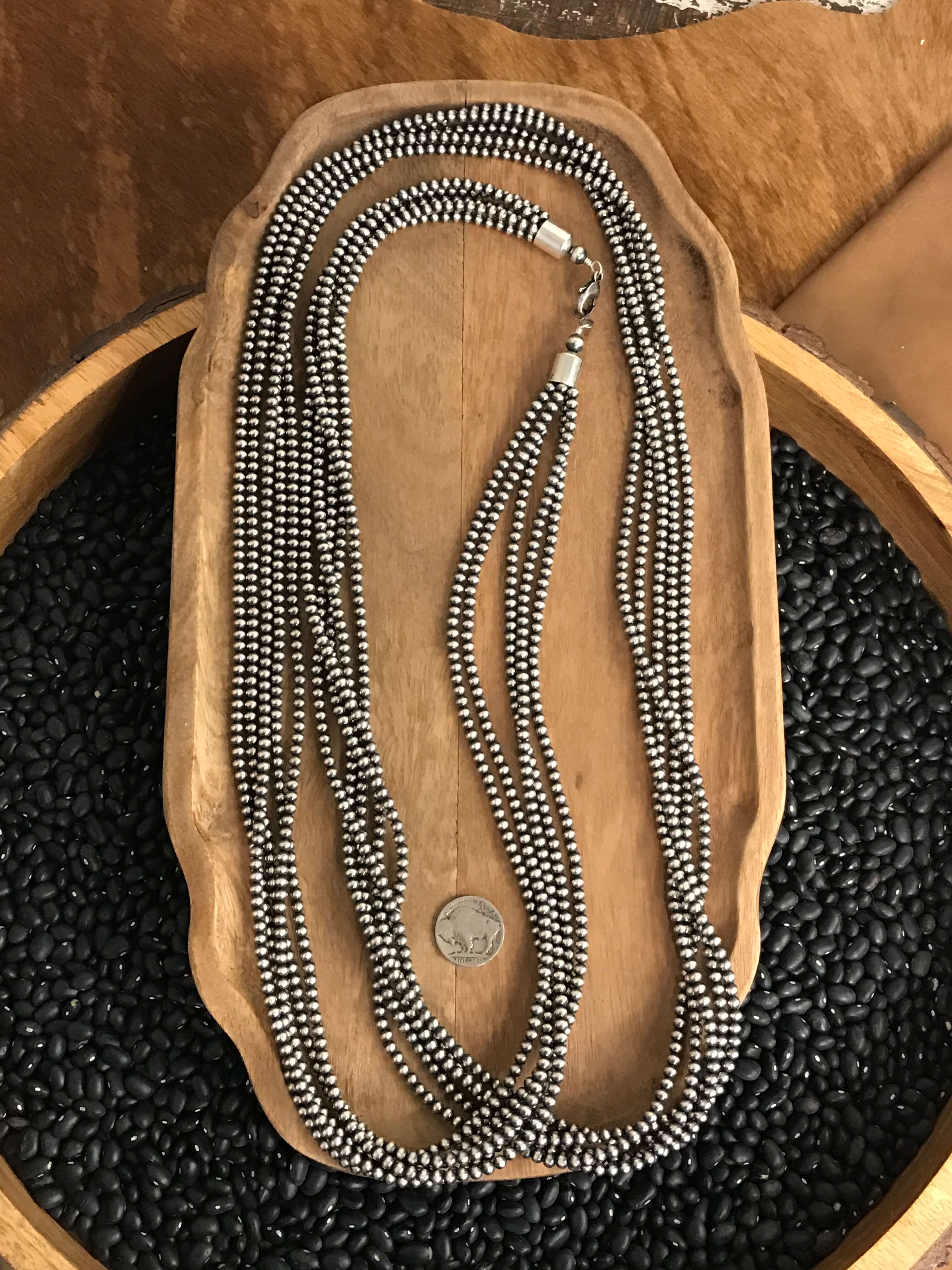 The Halona Five Strand Pearl Necklace, 60"-Necklaces-Calli Co., Turquoise and Silver Jewelry, Native American Handmade, Zuni Tribe, Navajo Tribe, Brock Texas