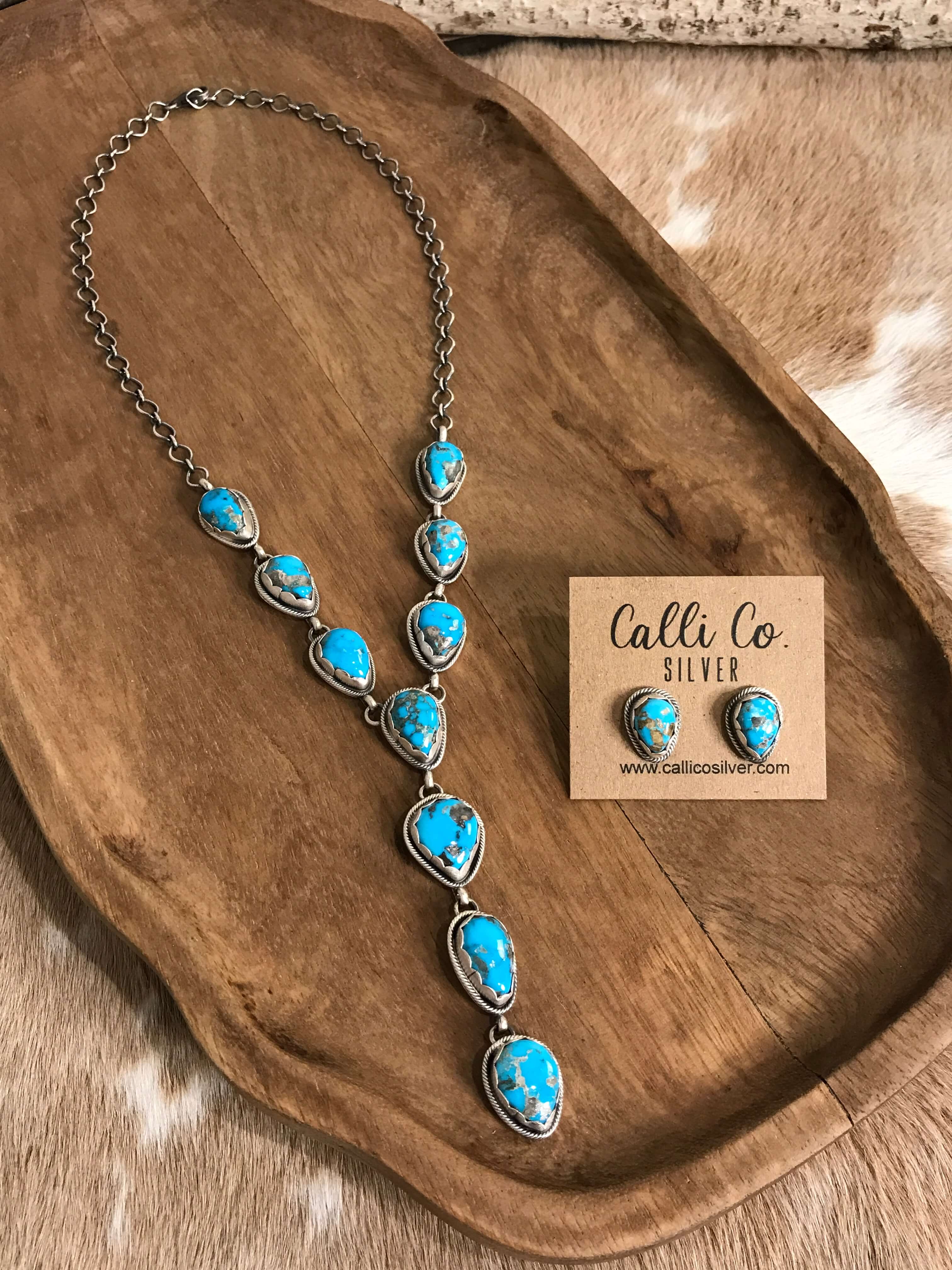 The Kallen Turquoise Lariat Necklace Set, 1 – Calli Co. Silver