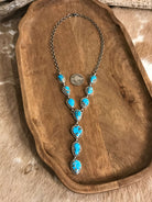 The Kallen Turquoise Lariat Necklace Set, 1-Necklaces-Calli Co., Turquoise and Silver Jewelry, Native American Handmade, Zuni Tribe, Navajo Tribe, Brock Texas