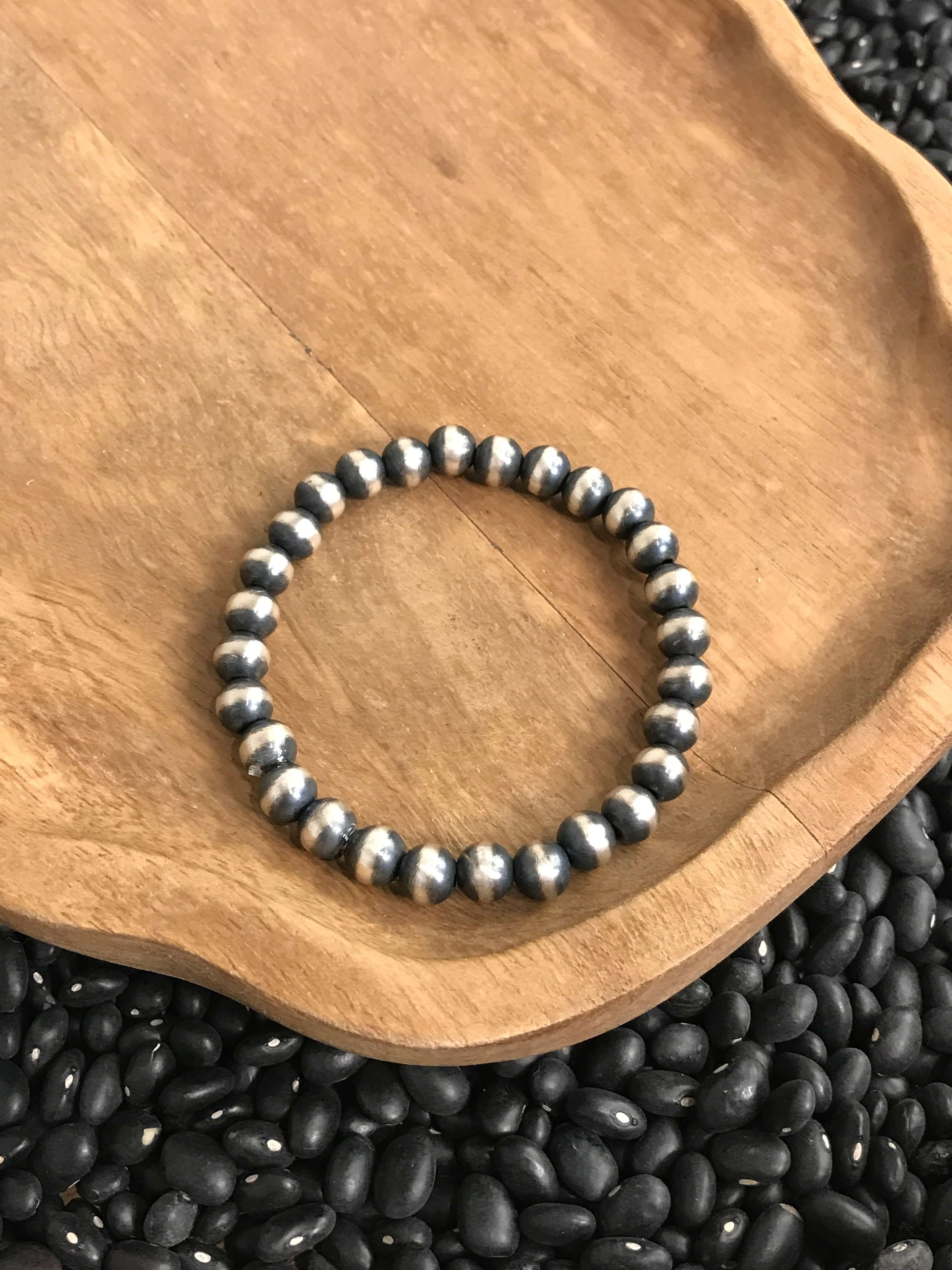 The Merle 7mm Stretch Bracelet-Bracelets & Cuffs-Calli Co., Turquoise and Silver Jewelry, Native American Handmade, Zuni Tribe, Navajo Tribe, Brock Texas